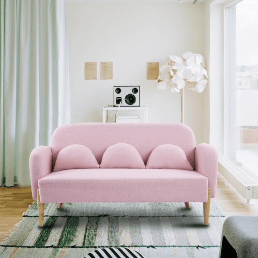 Elegant 59.1" Teddy Velvet Pink Two - Seater Sofa with Three Comfort Lumbar Pillows - Ideal for Modern Living Spaces - CurtisJ Designs