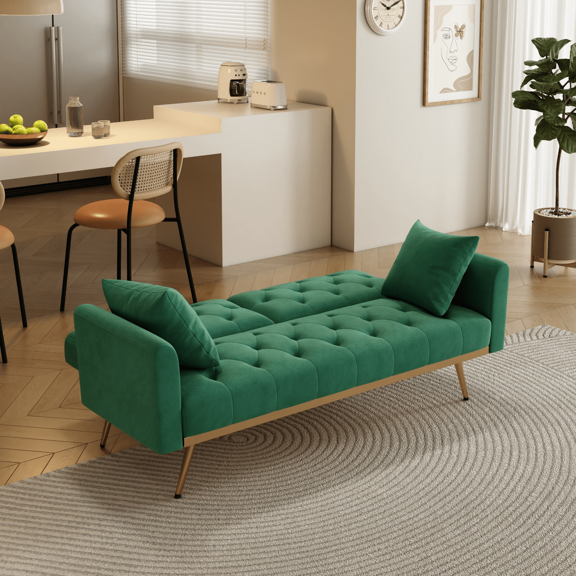 Elegant 68.3'' Green Velvet Sofa Bed - Beautiful, Versatile, and Easy to Assemble - CurtisJ Designs