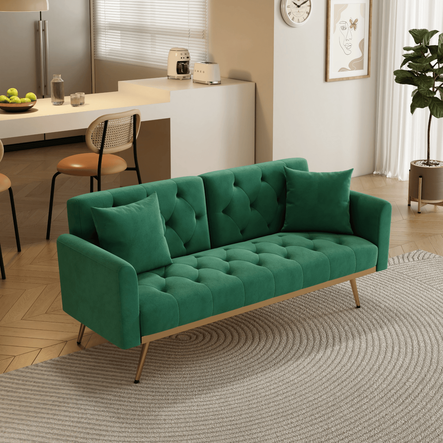 Elegant 68.3'' Green Velvet Sofa Bed - Beautiful, Versatile, and Easy to Assemble - CurtisJ Designs