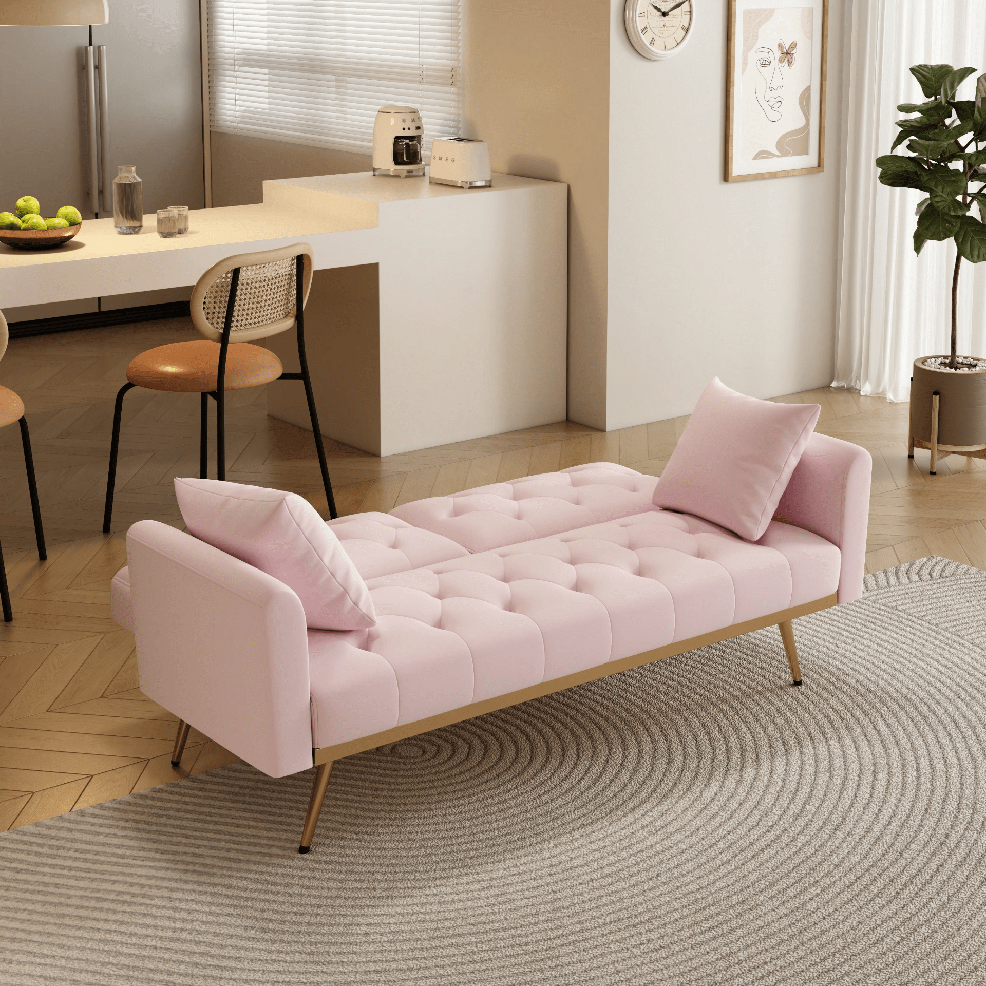 Elegant 68.3" Pink Velvet Sofabed - Easy Assembly, Adjustable for Comfort - CurtisJ Designs