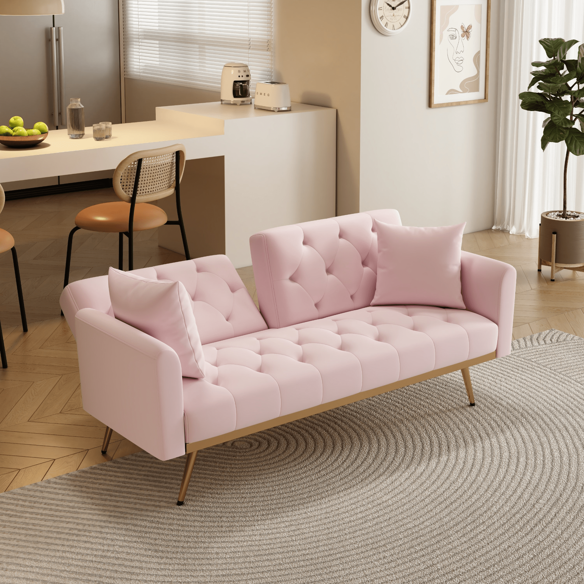 Elegant 68.3" Pink Velvet Sofabed - Easy Assembly, Adjustable for Comfort - CurtisJ Designs