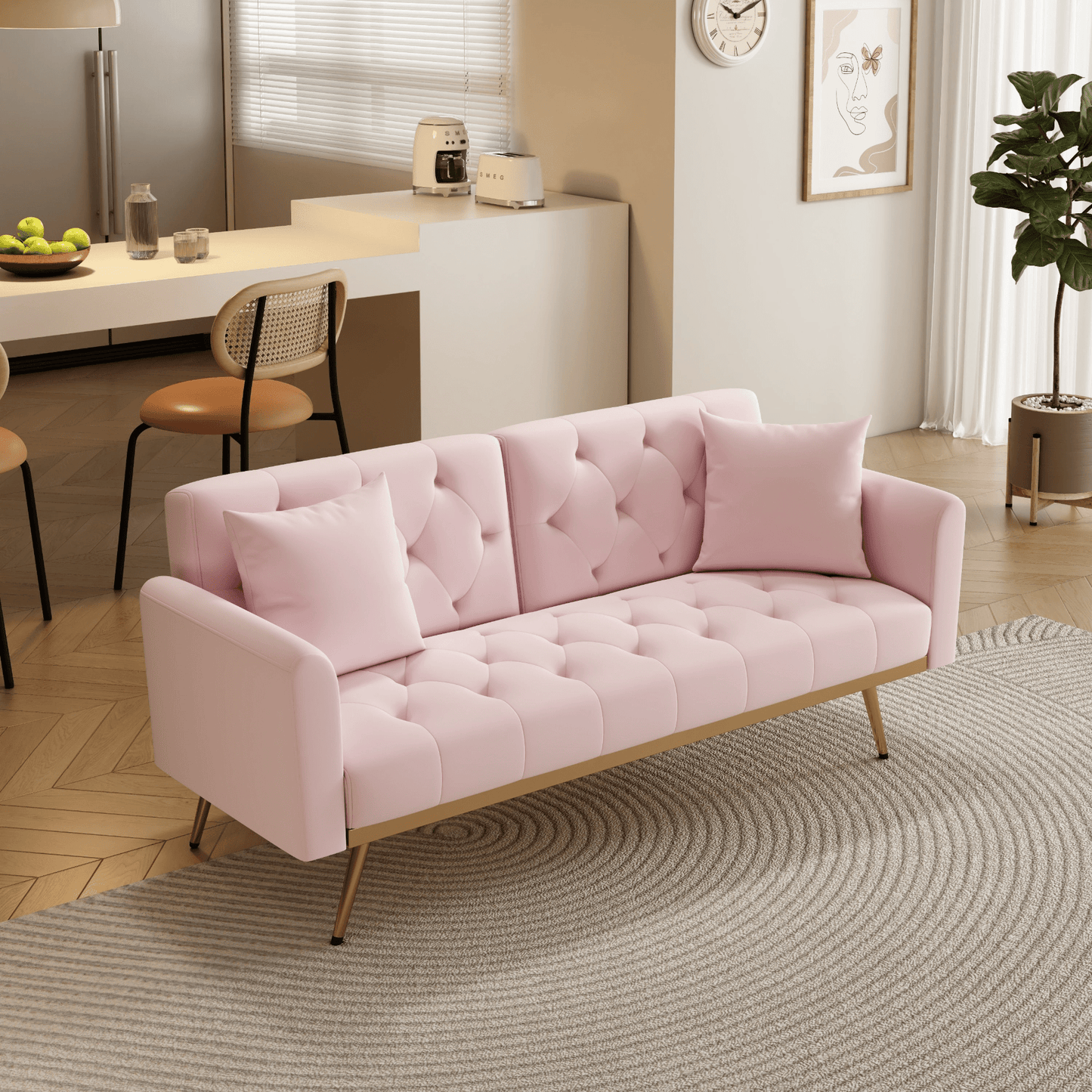 Elegant 68.3" Pink Velvet Sofabed - Easy Assembly, Adjustable for Comfort - CurtisJ Designs