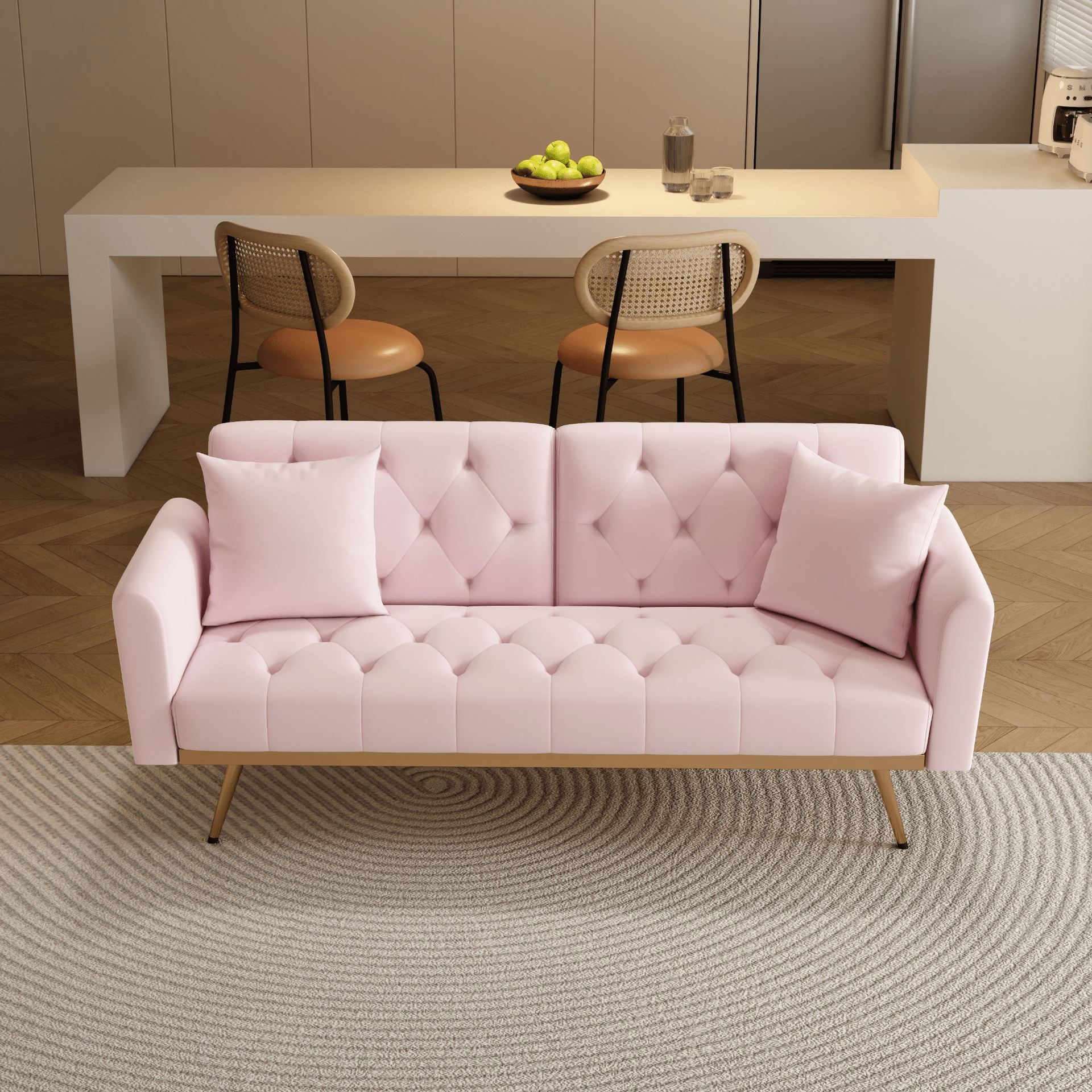 Elegant 68.3" Pink Velvet Sofabed - Easy Assembly, Adjustable for Comfort - CurtisJ Designs