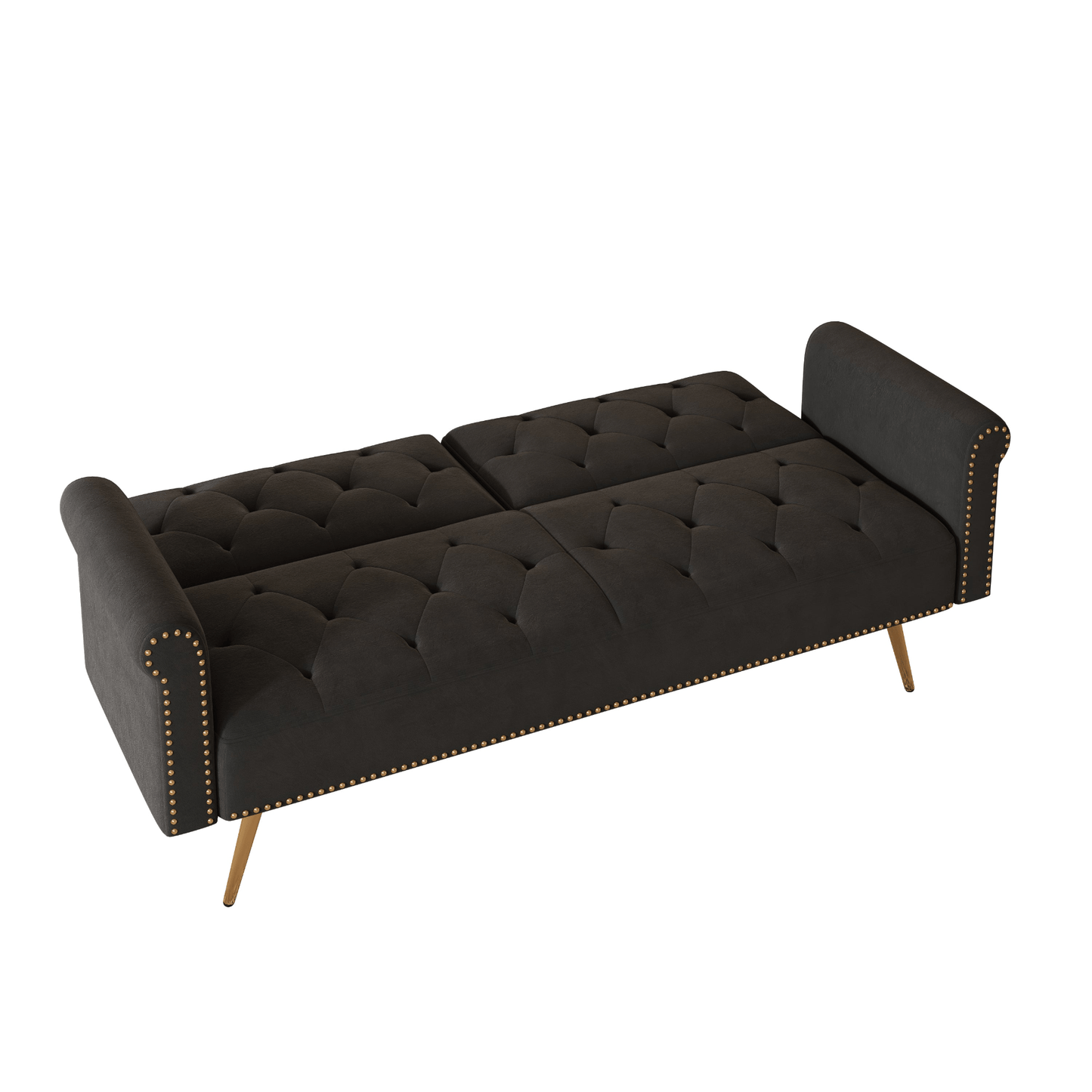 Elegant 69.7 - Inch Black Velvet Nail Head Sofa Bed with Throw Pillow - Luxurious and Multi - functional - CurtisJ Designs