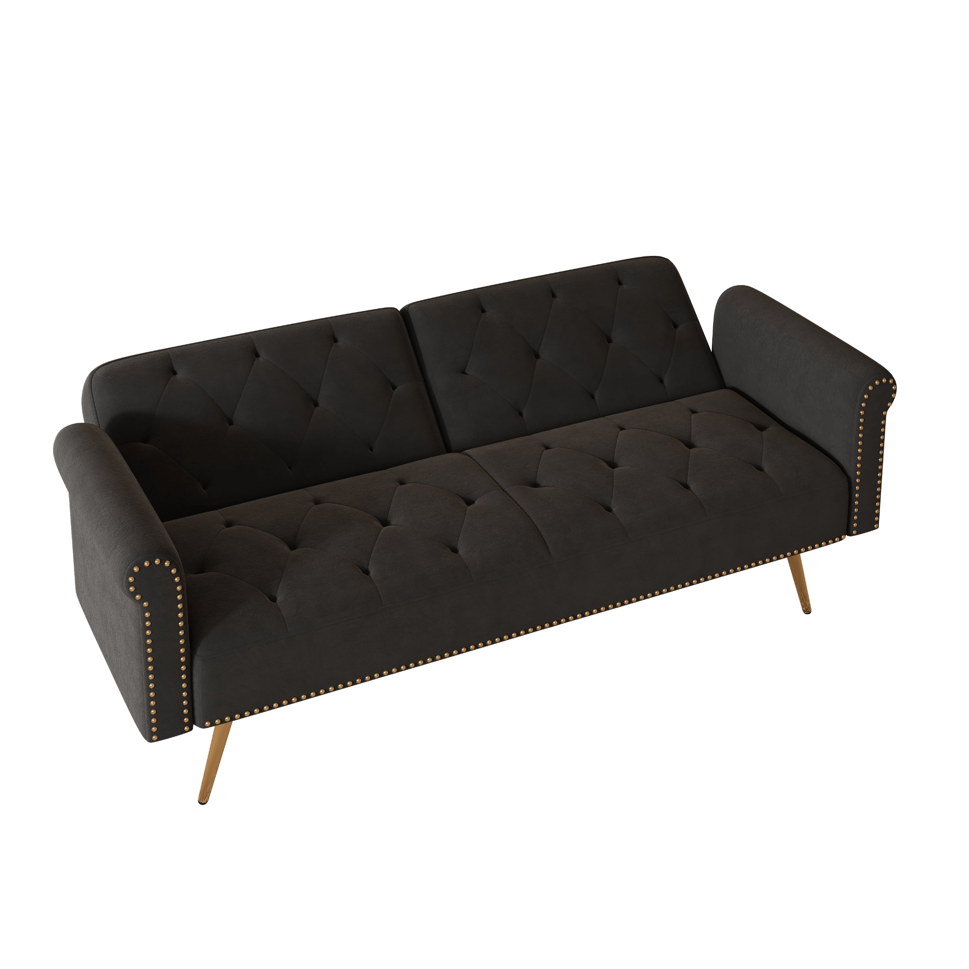 Elegant 69.7 - Inch Black Velvet Nail Head Sofa Bed with Throw Pillow - Luxurious and Multi - functional - CurtisJ Designs