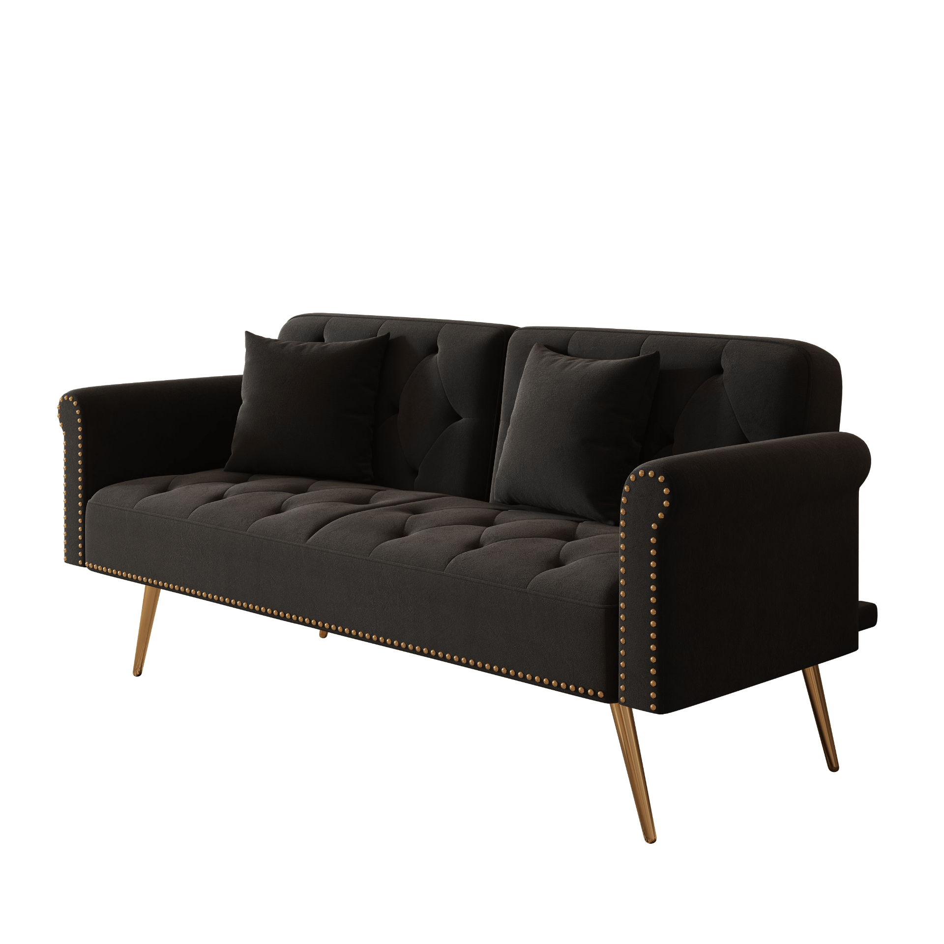 Elegant 69.7 - Inch Black Velvet Nail Head Sofa Bed with Throw Pillow - Luxurious and Multi - functional - CurtisJ Designs