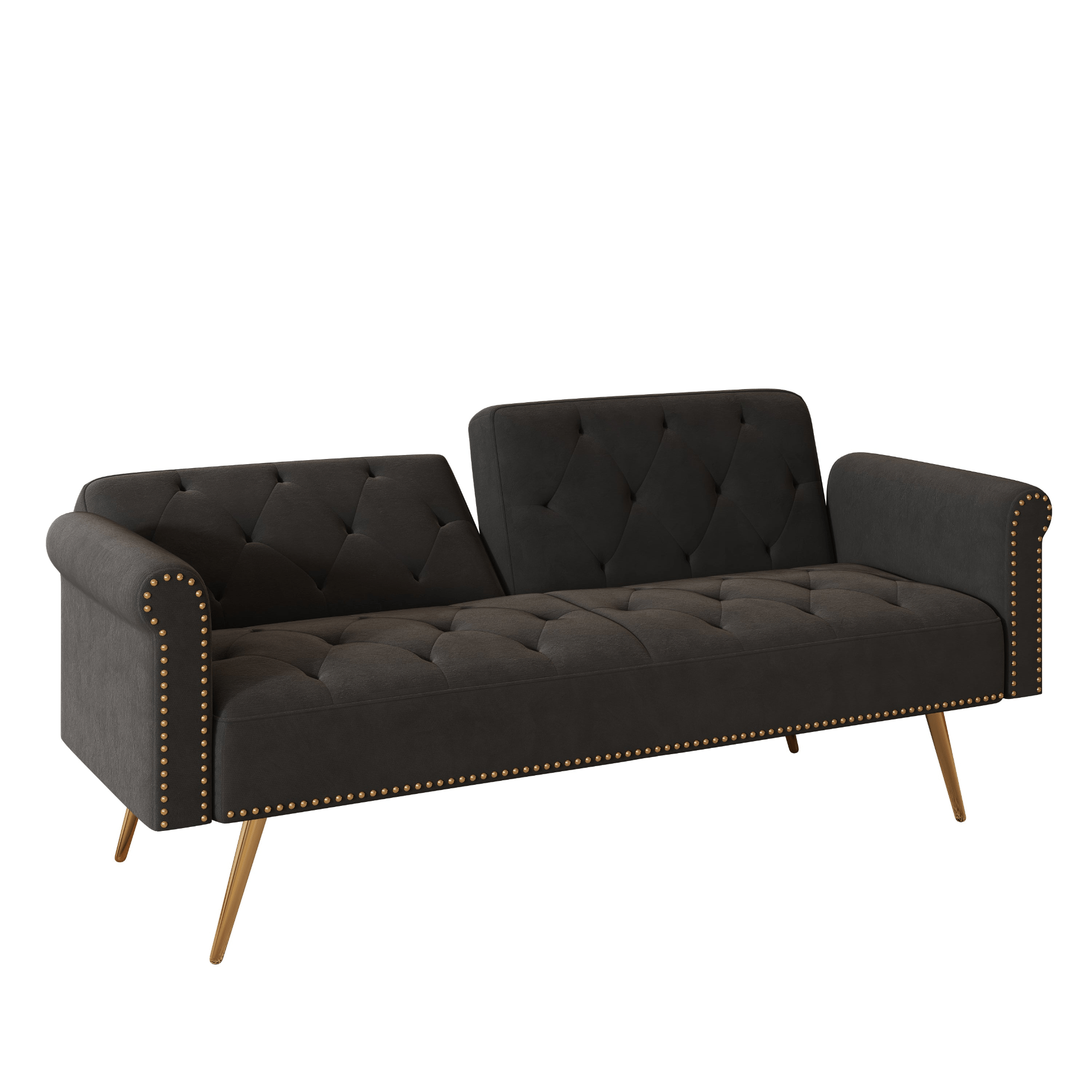 Elegant 69.7 - Inch Black Velvet Nail Head Sofa Bed with Throw Pillow - Luxurious and Multi - functional - CurtisJ Designs