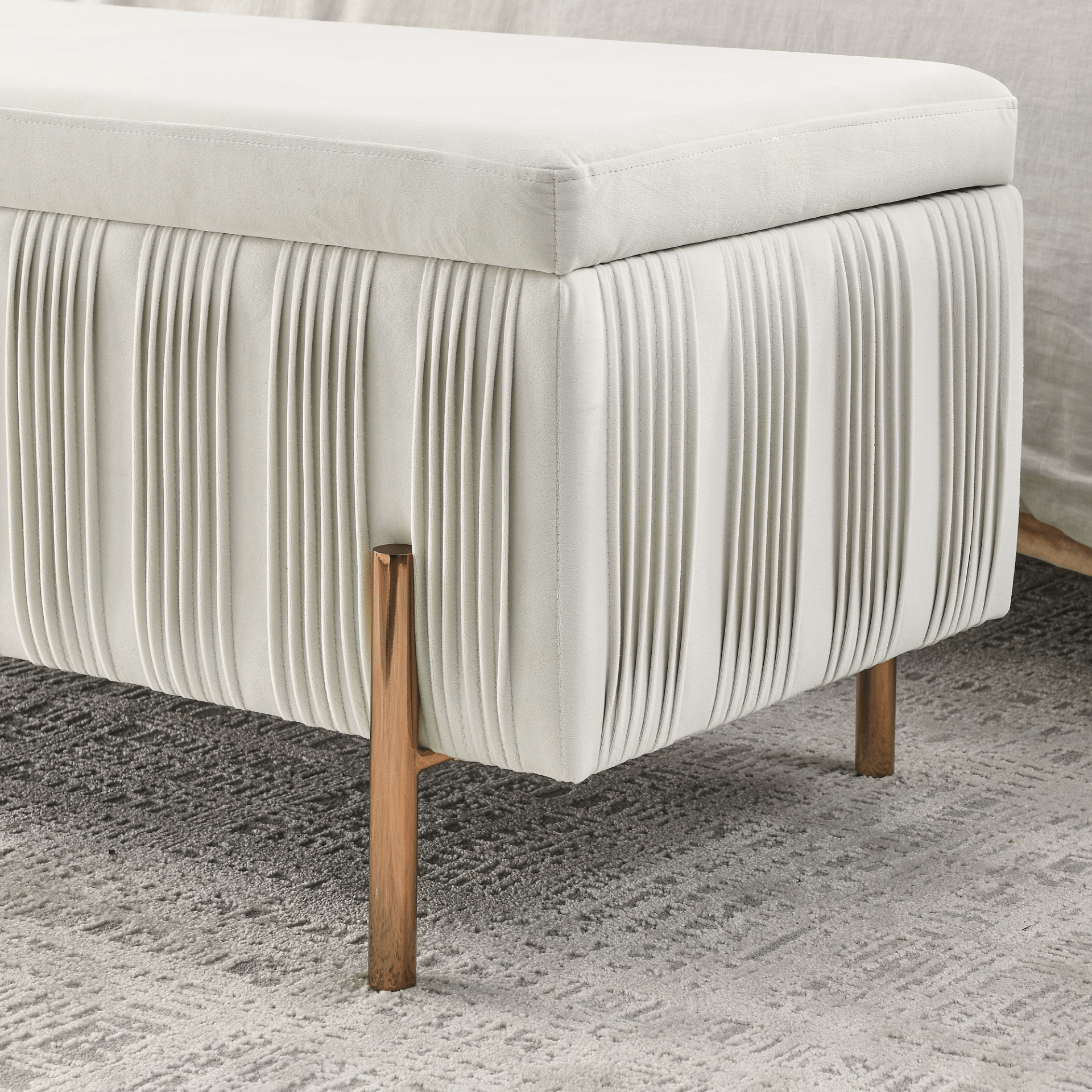 Elegant Beige Upholstered Velvet Storage Bench with Cedar Wood Veneer - CurtisJ Designs