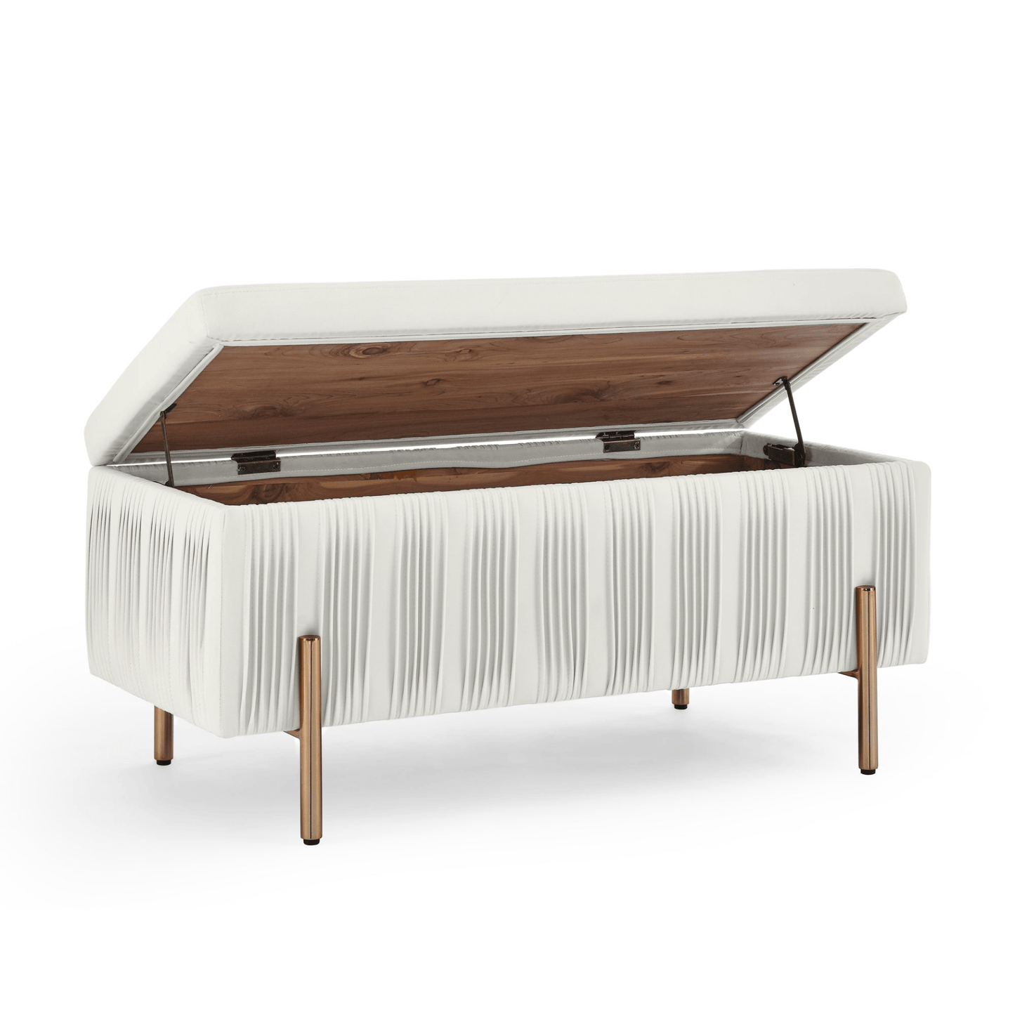 Elegant Beige Upholstered Velvet Storage Bench with Cedar Wood Veneer - CurtisJ Designs