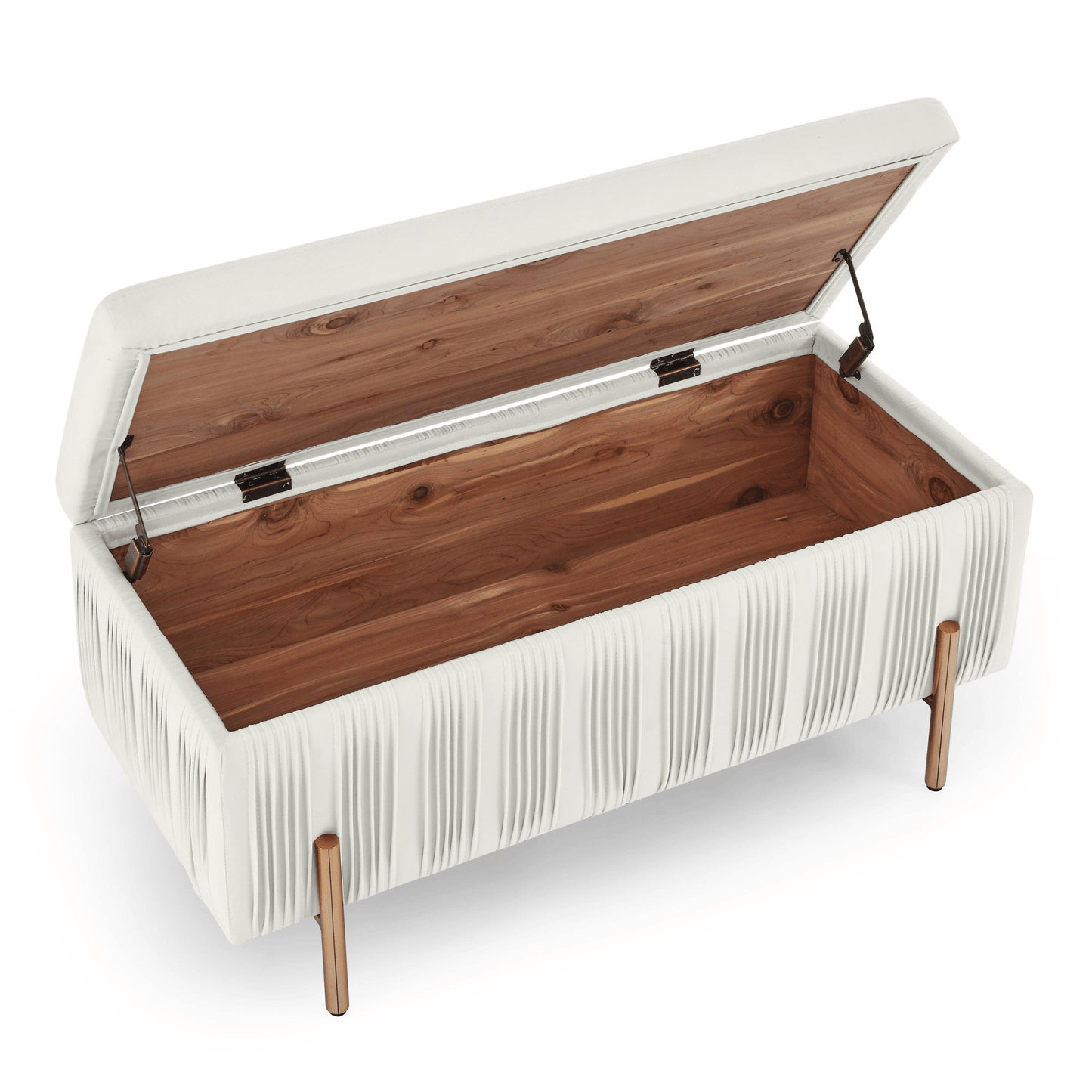 Elegant Beige Upholstered Velvet Storage Bench with Cedar Wood Veneer - CurtisJ Designs