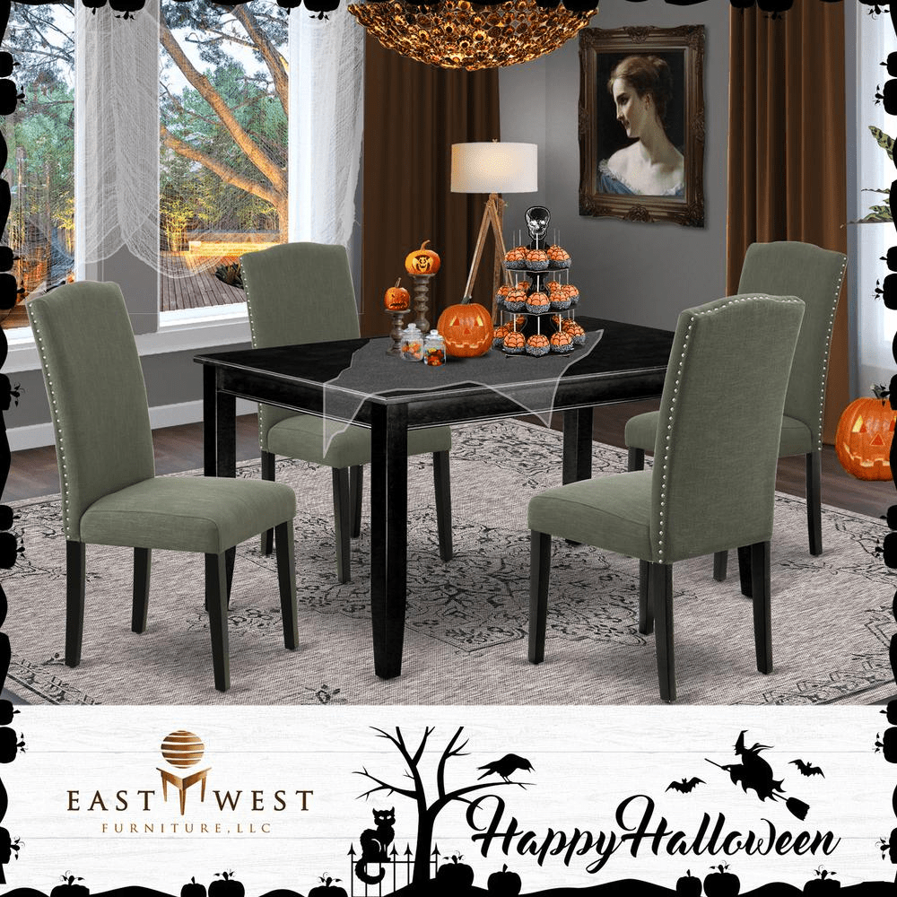 Elegant Black Dining Room Set - 5 Piece DUEN5 - BLK - 20 with Parson Chairs, Modern and Comfortable - CurtisJ Designs