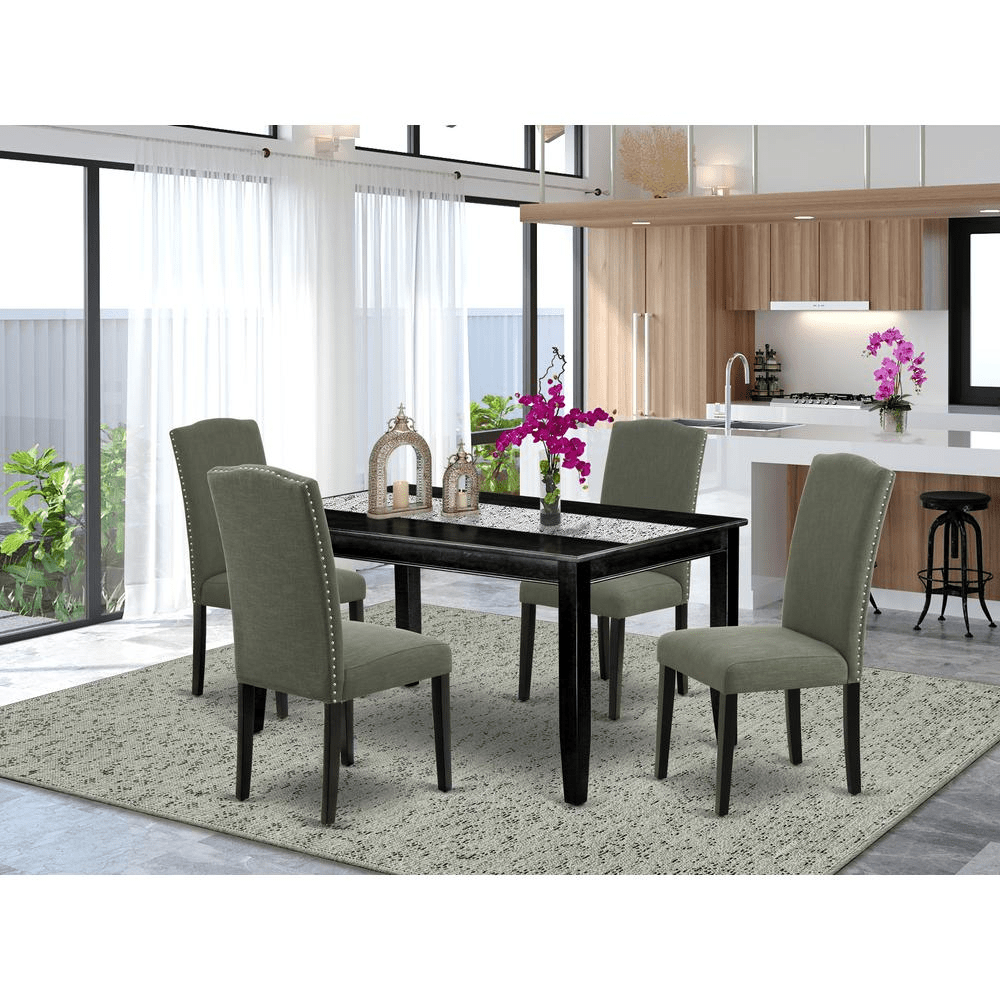 Elegant Black Dining Room Set - 5 Piece DUEN5 - BLK - 20 with Parson Chairs, Modern and Comfortable - CurtisJ Designs