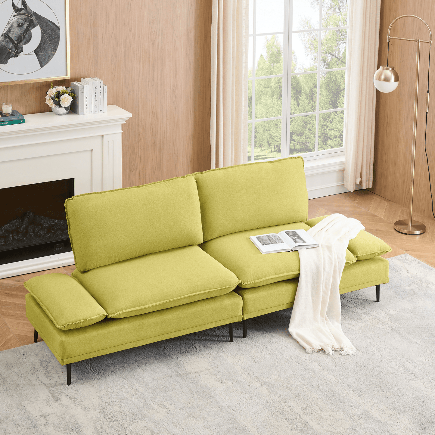 Elegant Rustic Sofa - 89" Cotton & Linen, Custom - Made for Apartments, Living Rooms & Offices - Fresh Green - CurtisJ Designs