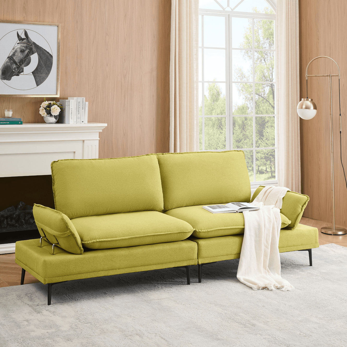 Elegant Rustic Sofa - 89" Cotton & Linen, Custom - Made for Apartments, Living Rooms & Offices - Fresh Green - CurtisJ Designs