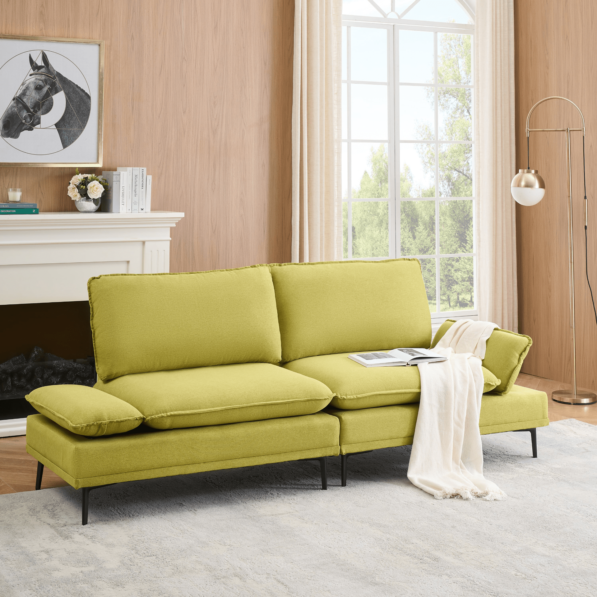 Elegant Rustic Sofa - 89" Cotton & Linen, Custom - Made for Apartments, Living Rooms & Offices - Fresh Green - CurtisJ Designs