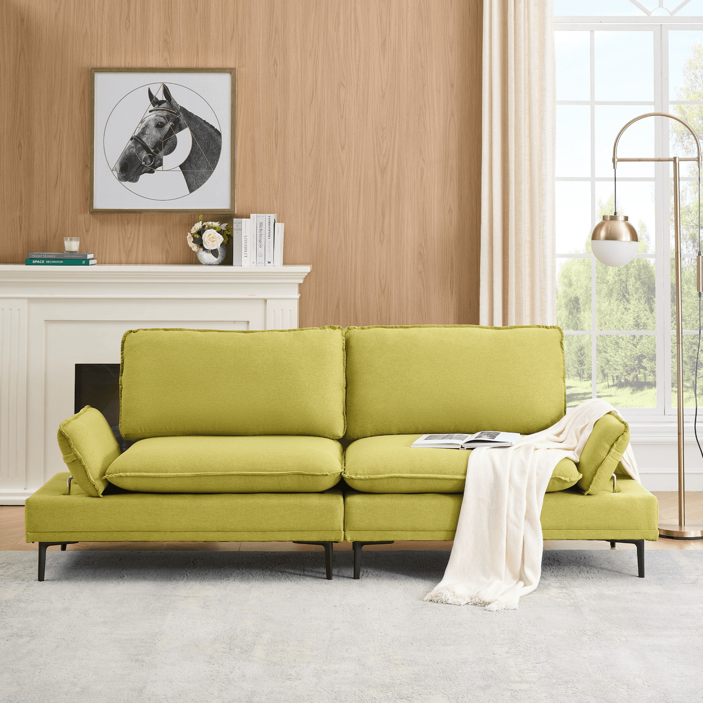 Elegant Rustic Sofa - 89" Cotton & Linen, Custom - Made for Apartments, Living Rooms & Offices - Fresh Green - CurtisJ Designs