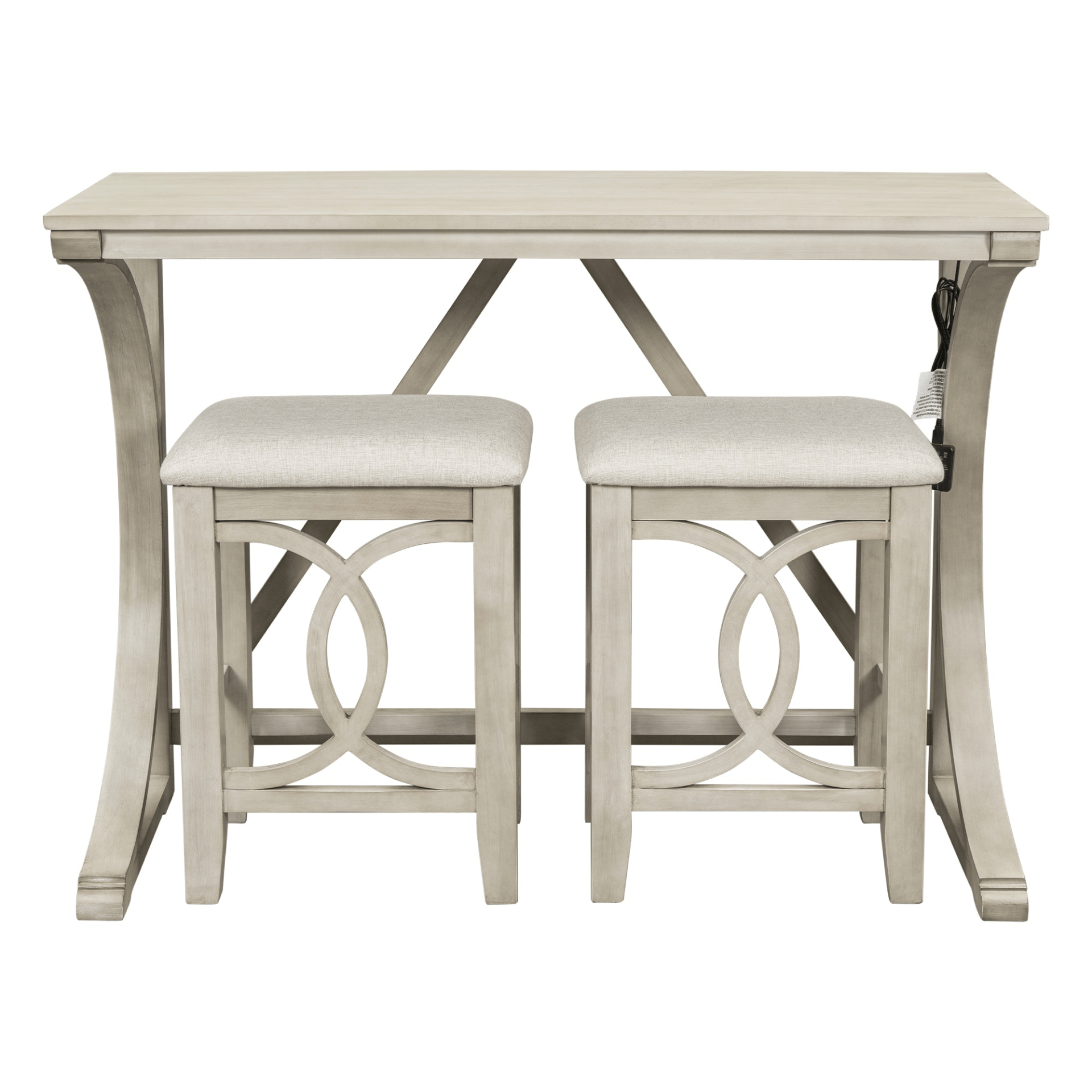 Farmhouse 3 - Piece Counter Height Dining Table Set with USB Port and Upholstered Stools, Cream - CurtisJ Designs