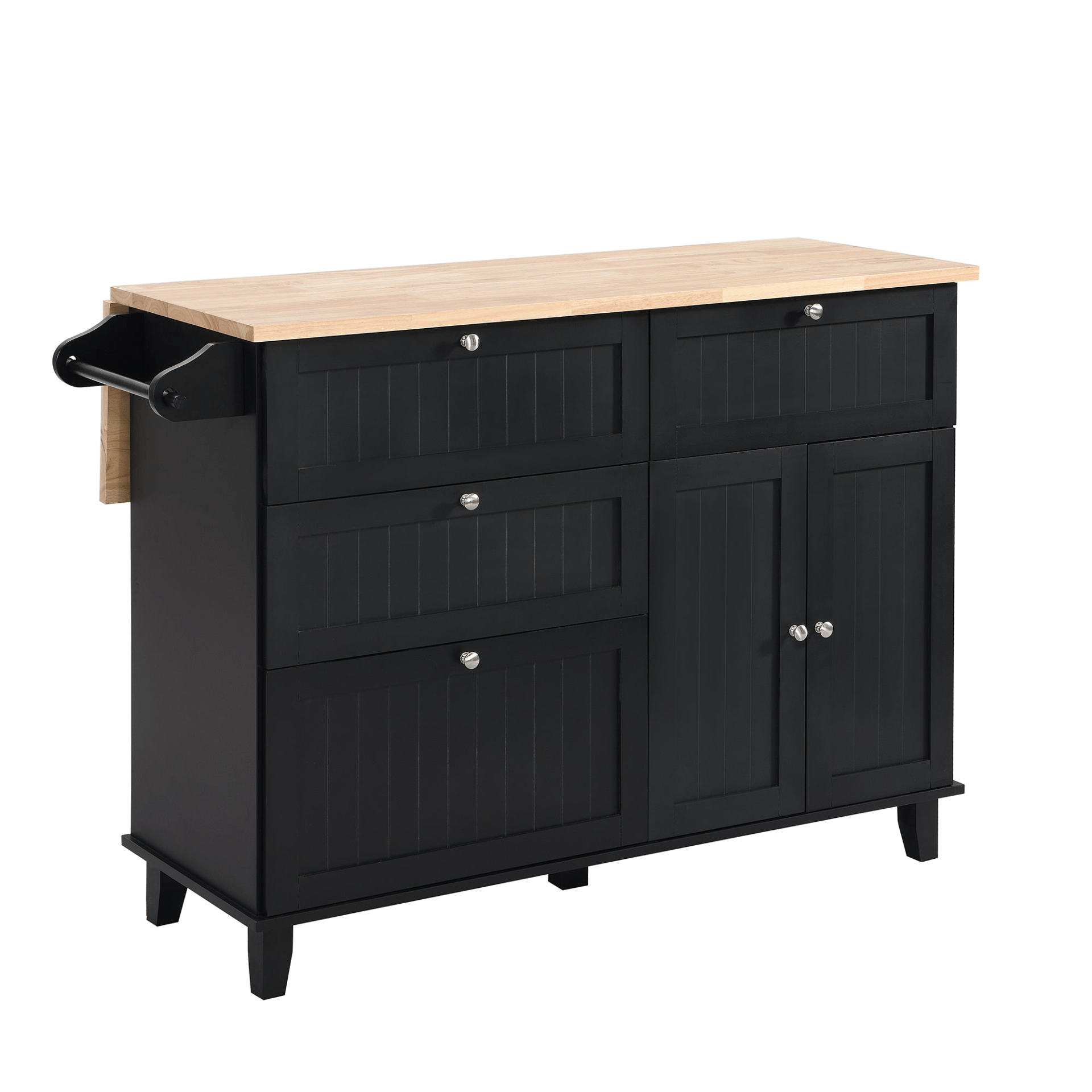 Farmhouse Kitchen Island Set with Drop Leaf and 2 Seatings - Black+Rustic Brown - CurtisJ Designs