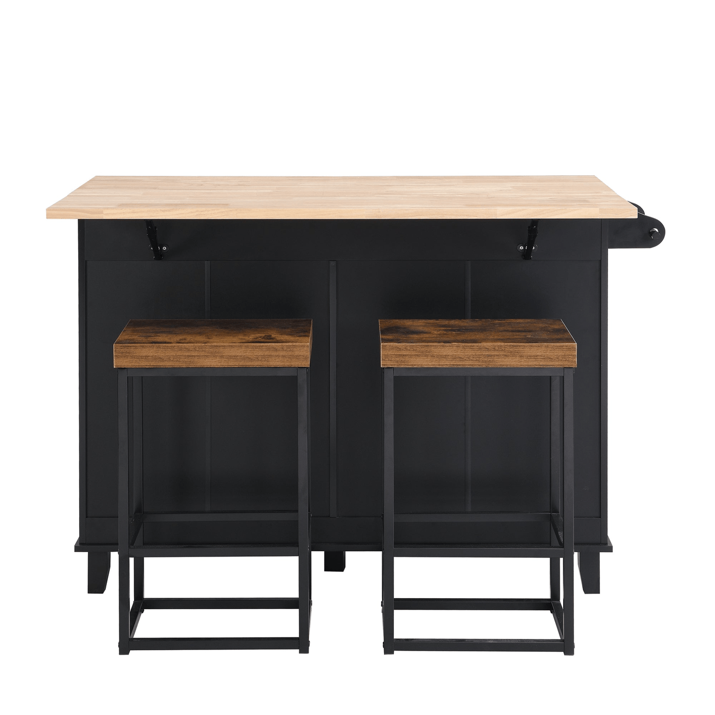 Farmhouse Kitchen Island Set with Drop Leaf and 2 Seatings - Black+Rustic Brown - CurtisJ Designs