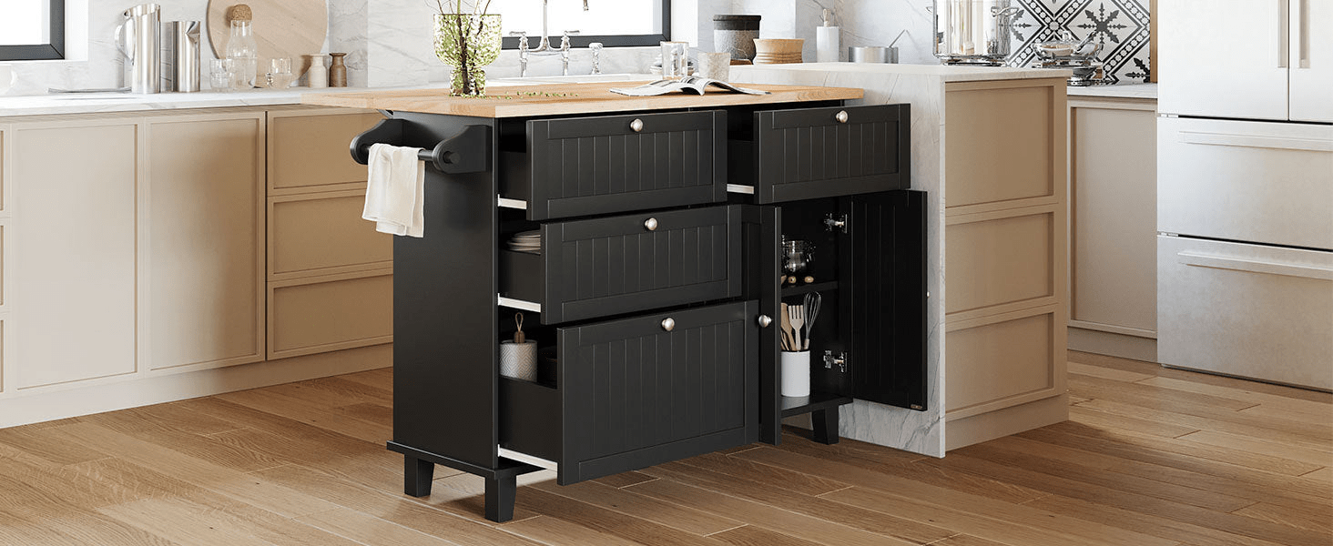 Farmhouse Kitchen Island Set with Drop Leaf and 2 Seatings - Black+Rustic Brown - CurtisJ Designs