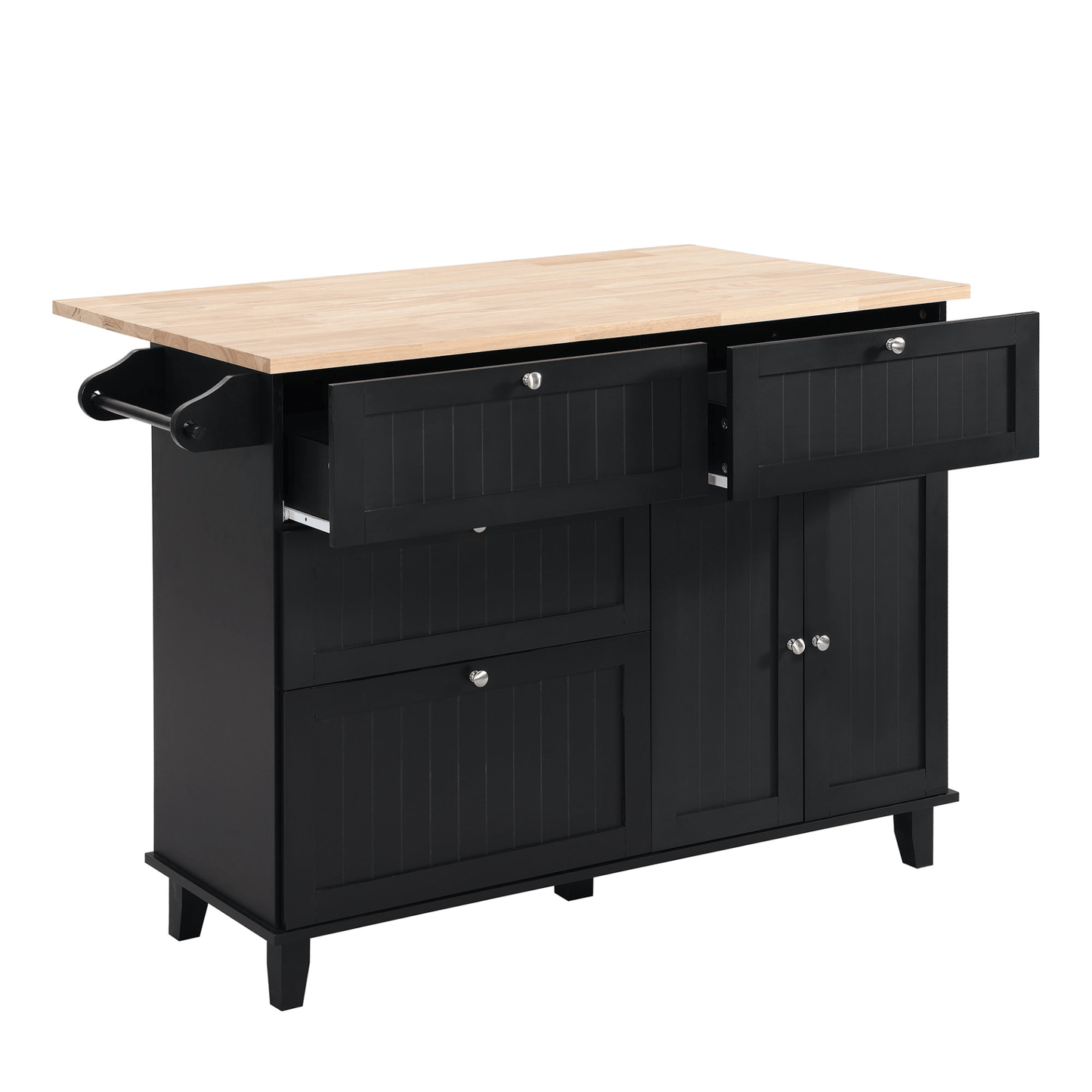 Farmhouse Kitchen Island Set with Drop Leaf and 2 Seatings - Black+Rustic Brown - CurtisJ Designs