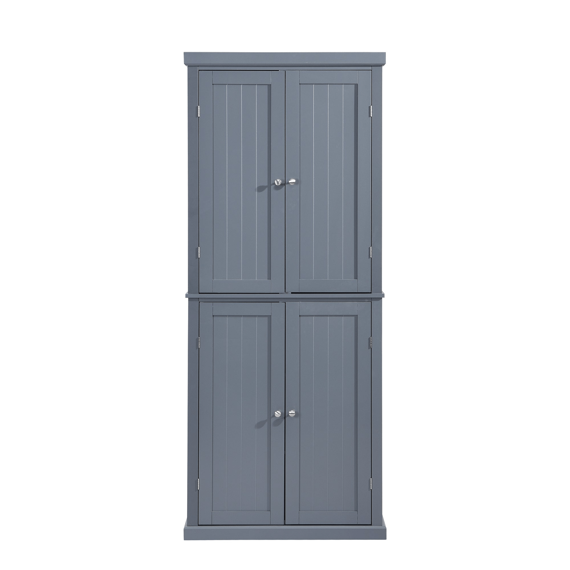 Freestanding Tall Kitchen Pantry, 72.4" Gray Minimalist Kitchen Storage Cabinet with Adjustable Shelves and 4 Doors - CurtisJ Designs