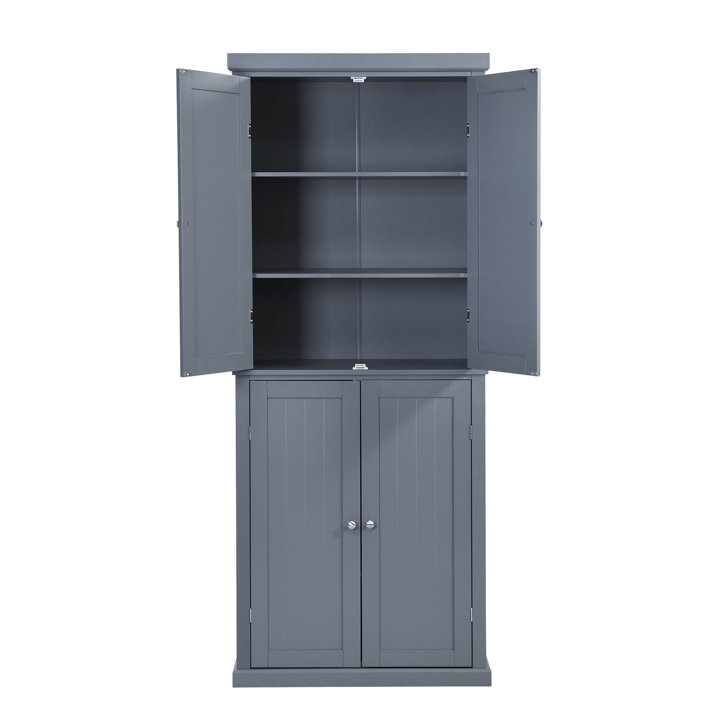 Freestanding Tall Kitchen Pantry, 72.4" Gray Minimalist Kitchen Storage Cabinet with Adjustable Shelves and 4 Doors - CurtisJ Designs