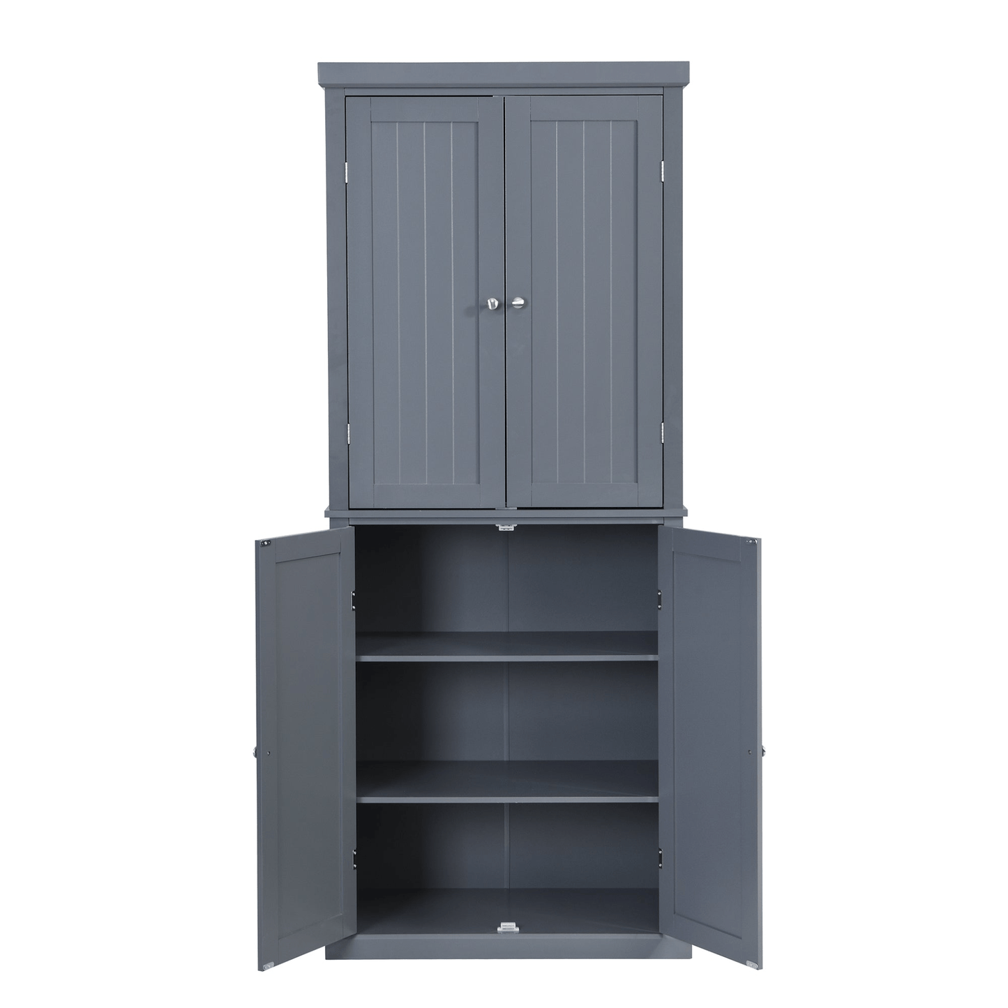 Freestanding Tall Kitchen Pantry, 72.4" Gray Minimalist Kitchen Storage Cabinet with Adjustable Shelves and 4 Doors - CurtisJ Designs