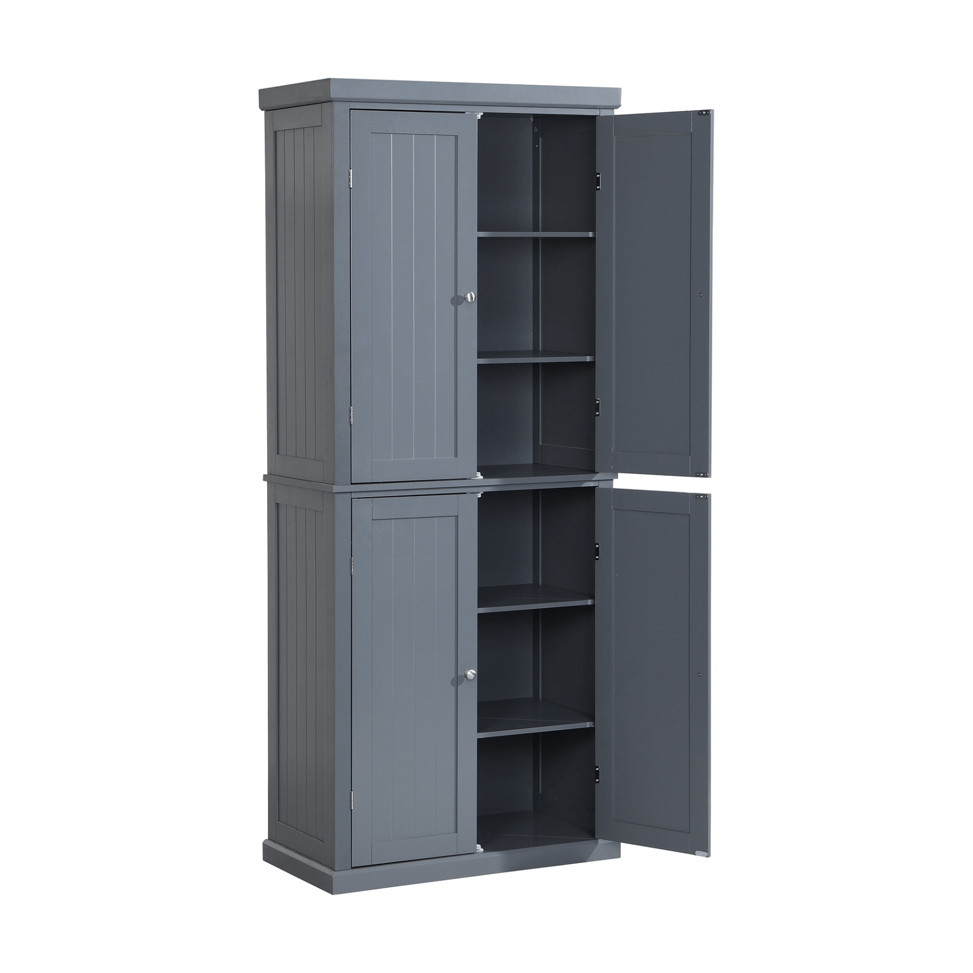 Freestanding Tall Kitchen Pantry, 72.4" Gray Minimalist Kitchen Storage Cabinet with Adjustable Shelves and 4 Doors - CurtisJ Designs