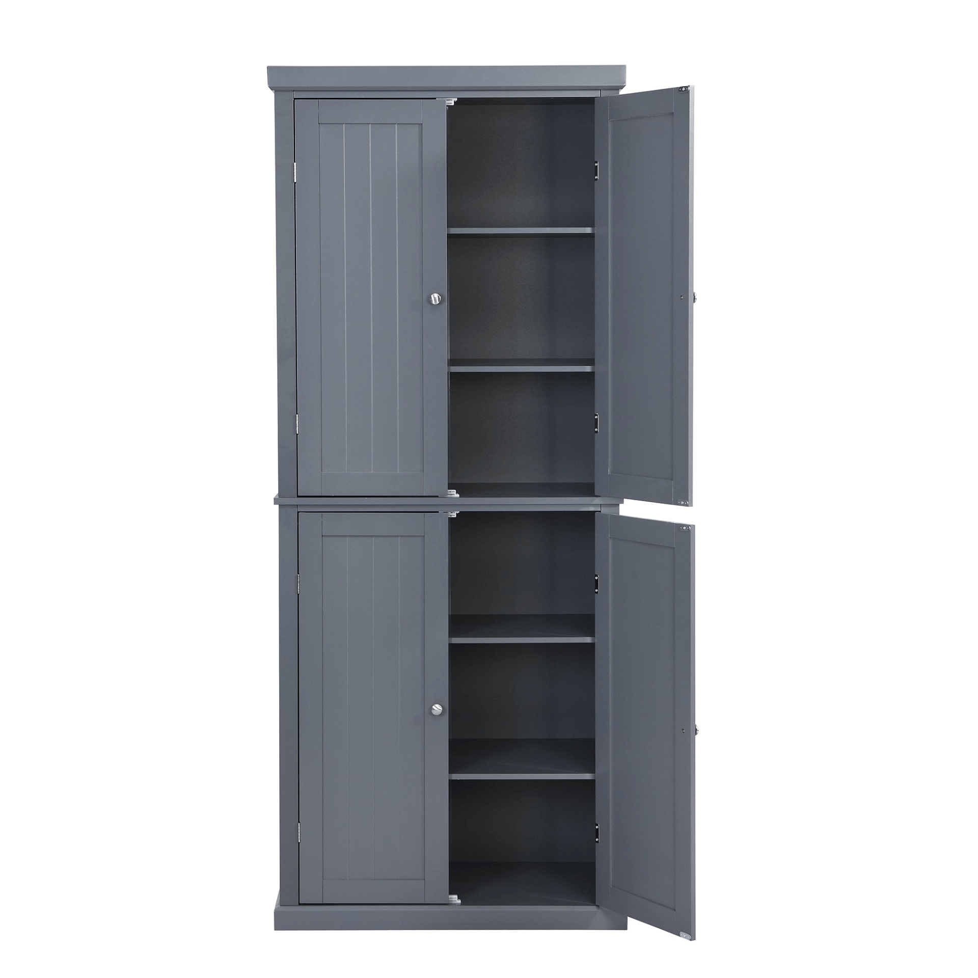 Freestanding Tall Kitchen Pantry, 72.4" Gray Minimalist Kitchen Storage Cabinet with Adjustable Shelves and 4 Doors - CurtisJ Designs