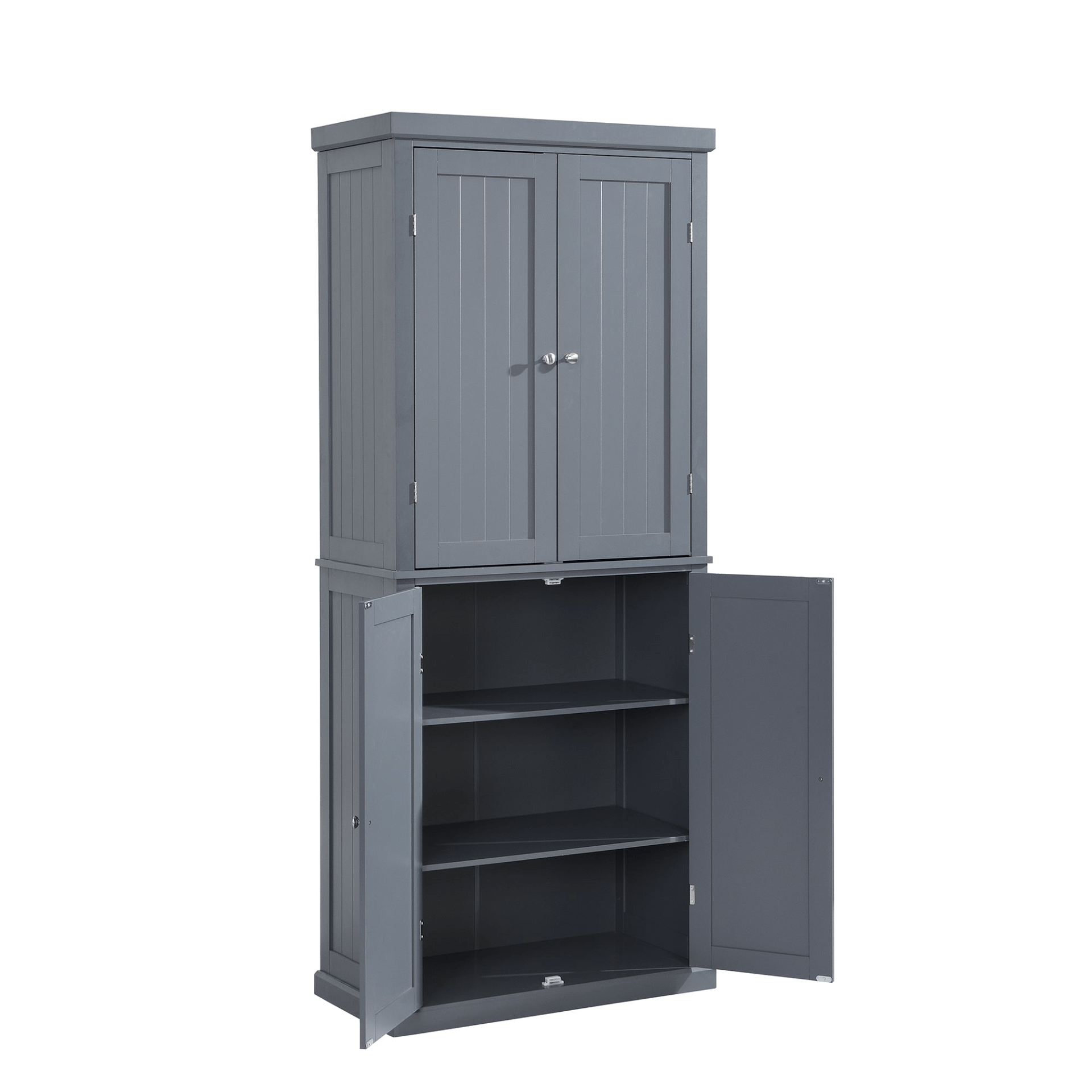 Freestanding Tall Kitchen Pantry, 72.4" Gray Minimalist Kitchen Storage Cabinet with Adjustable Shelves and 4 Doors - CurtisJ Designs