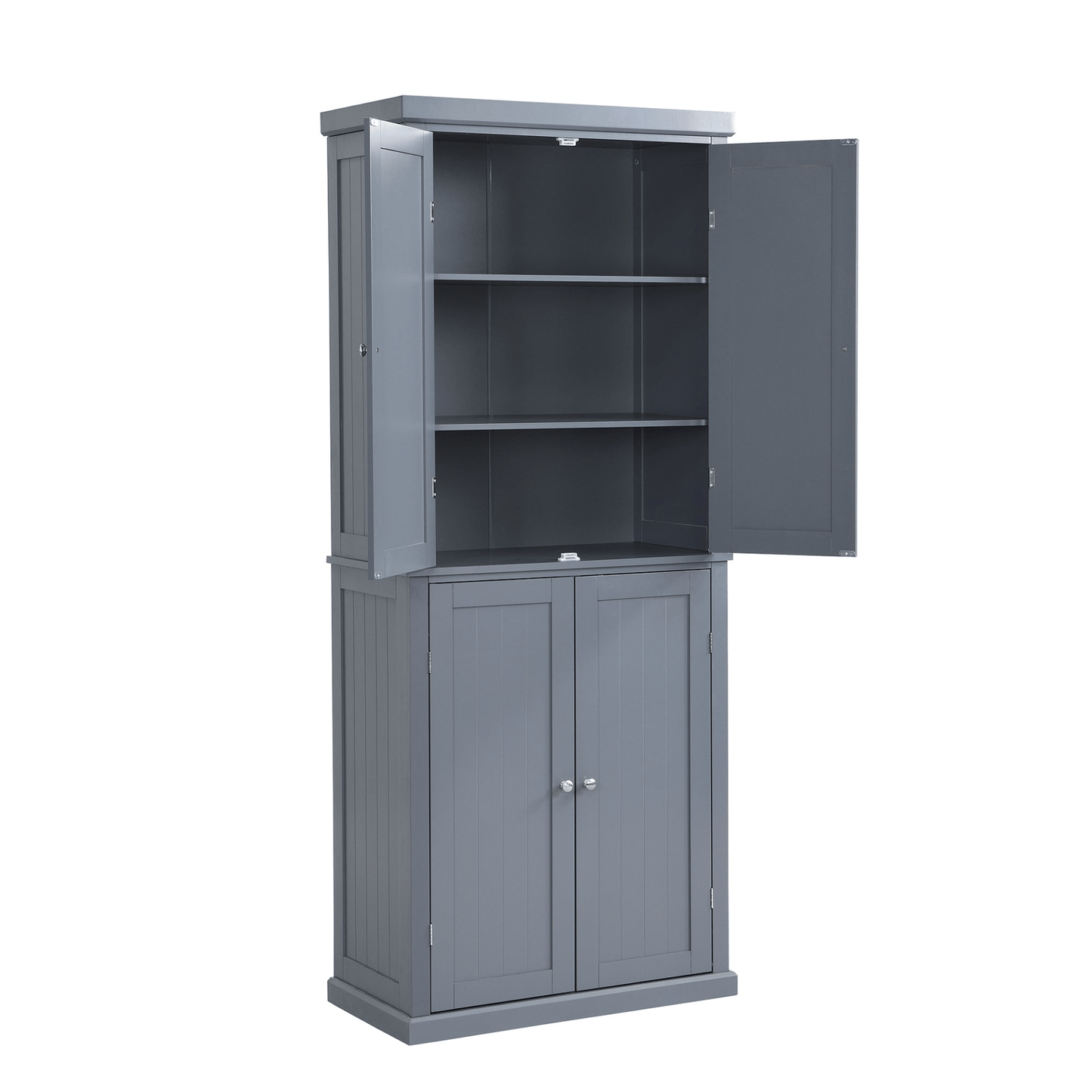 Freestanding Tall Kitchen Pantry, 72.4" Gray Minimalist Kitchen Storage Cabinet with Adjustable Shelves and 4 Doors - CurtisJ Designs