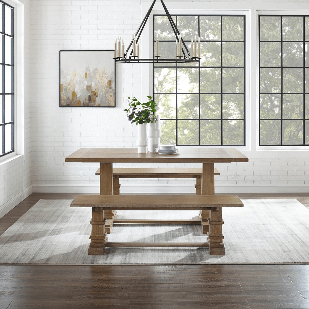 Joanna 3Pc Dining Set Rustic Brown - Table & 2 Benches | Modern Farmhouse Design - CurtisJ Designs