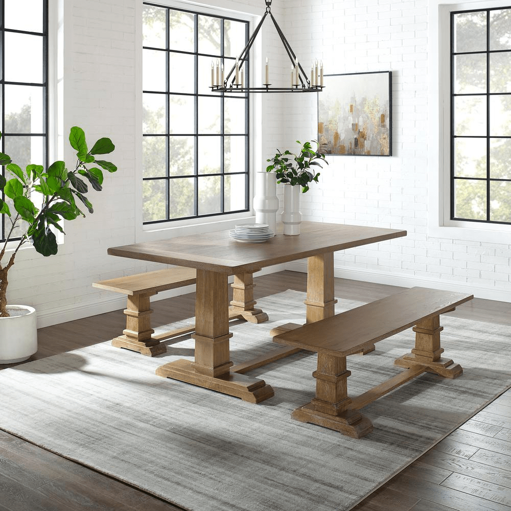 Joanna 3Pc Dining Set Rustic Brown - Table & 2 Benches | Modern Farmhouse Design - CurtisJ Designs