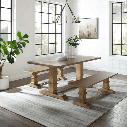 Joanna 3Pc Dining Set Rustic Brown - Table & 2 Benches | Modern Farmhouse Design - CurtisJ Designs