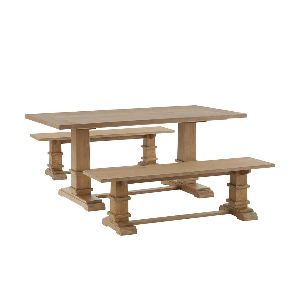 Joanna 3Pc Dining Set Rustic Brown - Table & 2 Benches | Modern Farmhouse Design - CurtisJ Designs