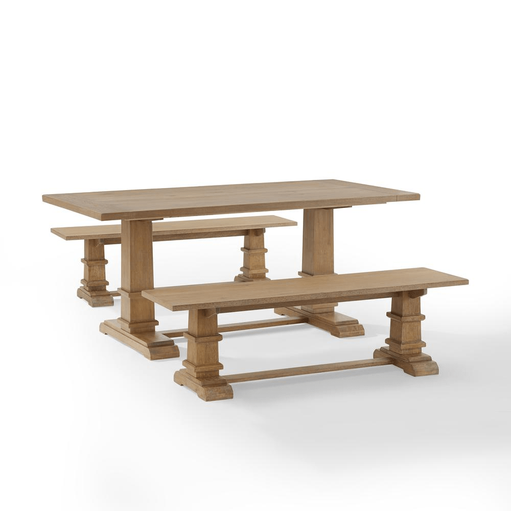 Joanna 3Pc Dining Set Rustic Brown - Table & 2 Benches | Modern Farmhouse Design - CurtisJ Designs