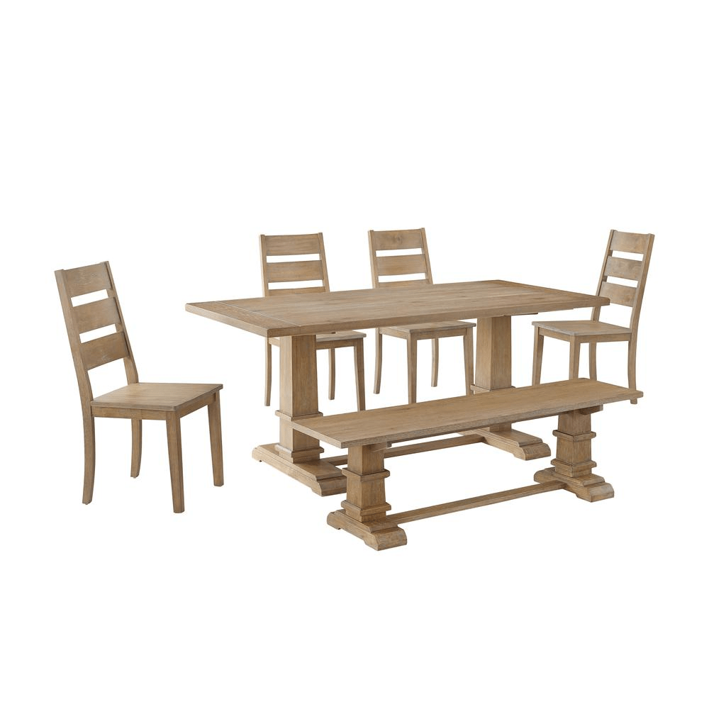 Joanna 6Pc Dining Set in Rustic Brown - Modern Farmhouse Dining Table, Bench & 4 Ladder Back Chairs - CurtisJ Designs