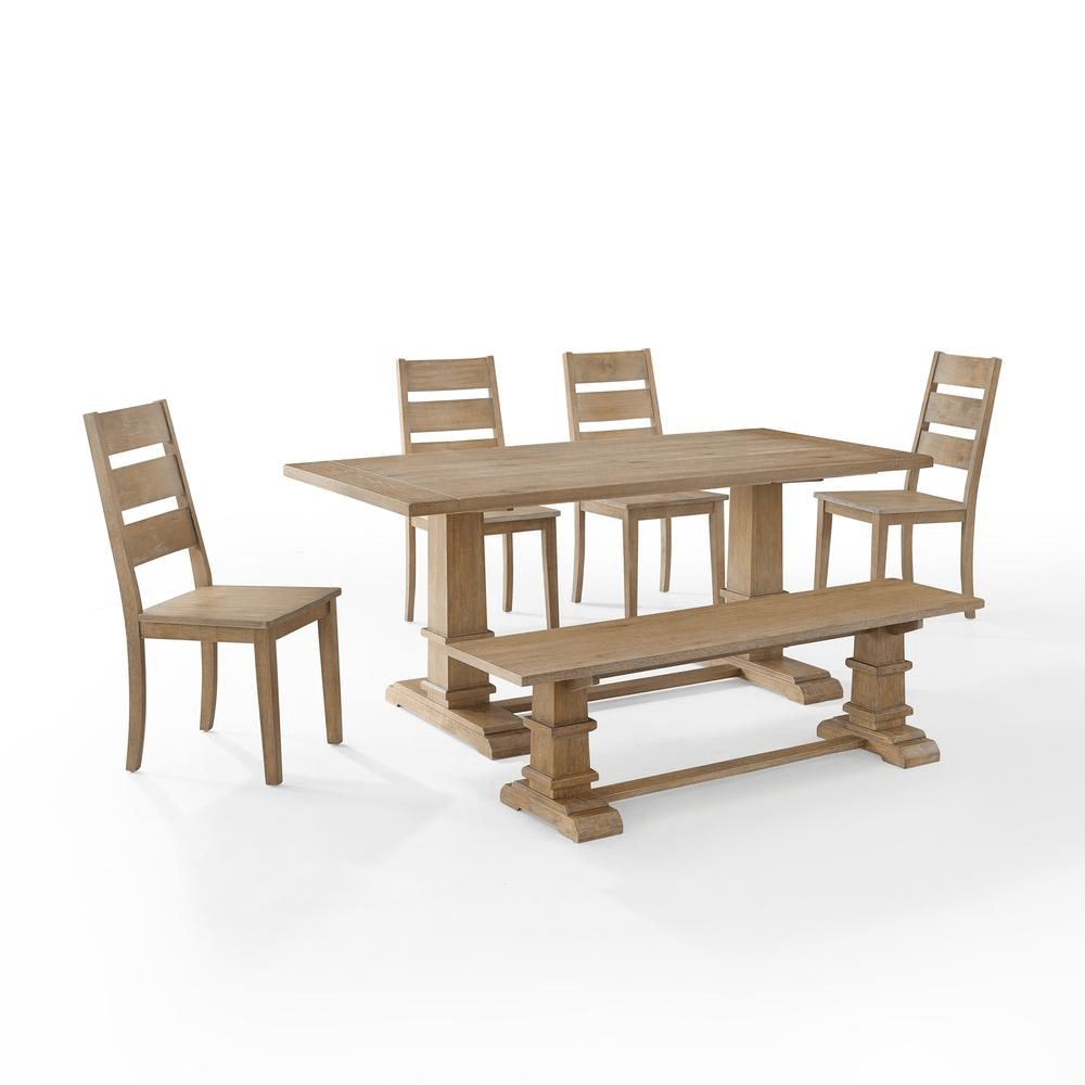 Joanna 6Pc Dining Set in Rustic Brown - Modern Farmhouse Dining Table, Bench & 4 Ladder Back Chairs - CurtisJ Designs