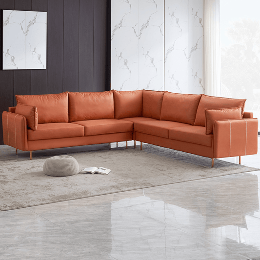 L - Shaped Corner Sectional Technical Leather Sofa - Orange, 92.5*92.5'' - Premium Comfort and Contemporary Style - CurtisJ Designs