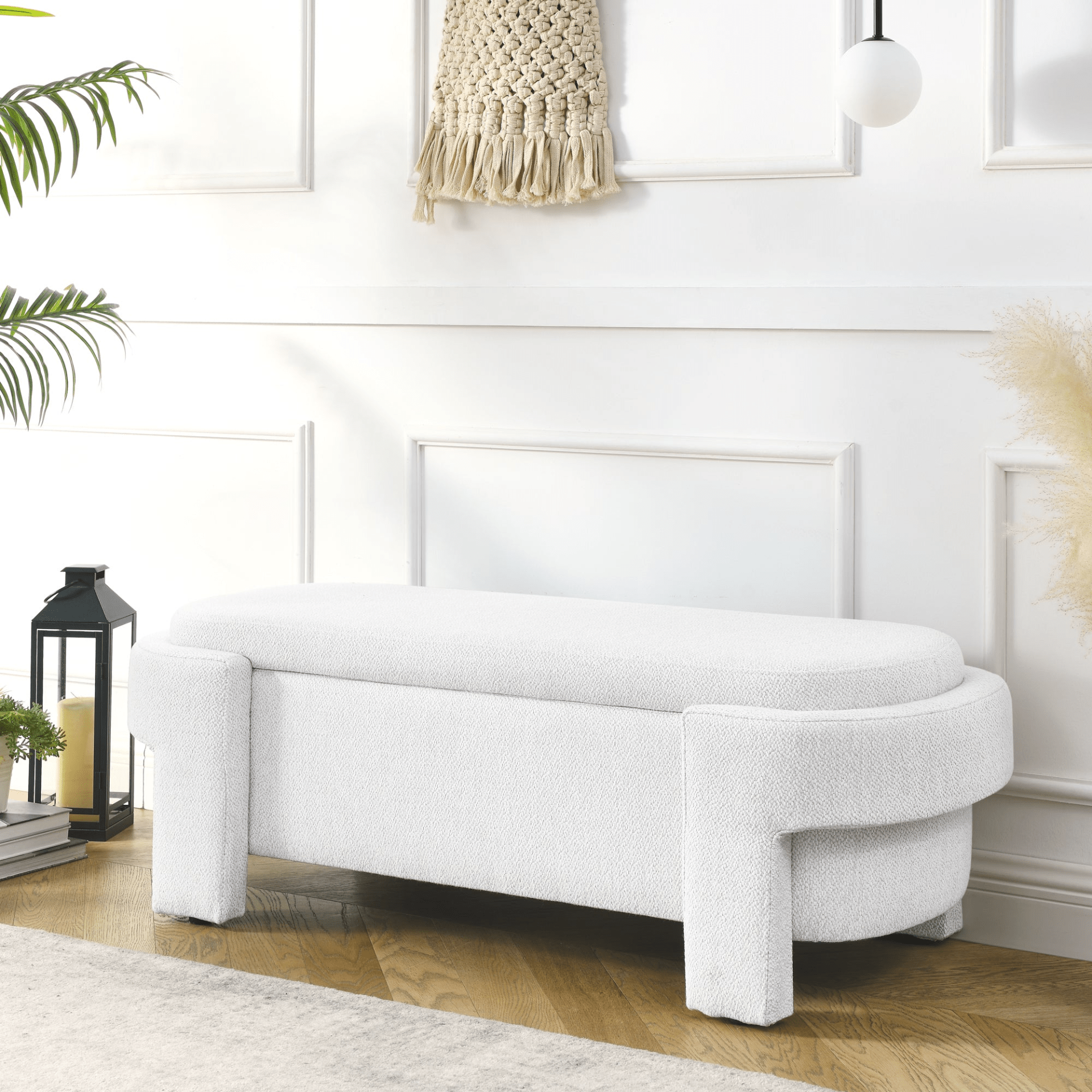 Linen Fabric Upholstered Bench with Large Storage Space - White | Elegant and Functional Furniture - CurtisJ Designs