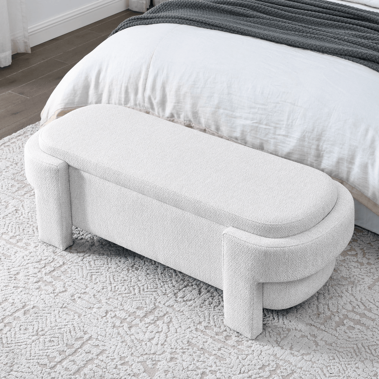 Linen Fabric Upholstered Bench with Large Storage Space - White | Elegant and Functional Furniture - CurtisJ Designs