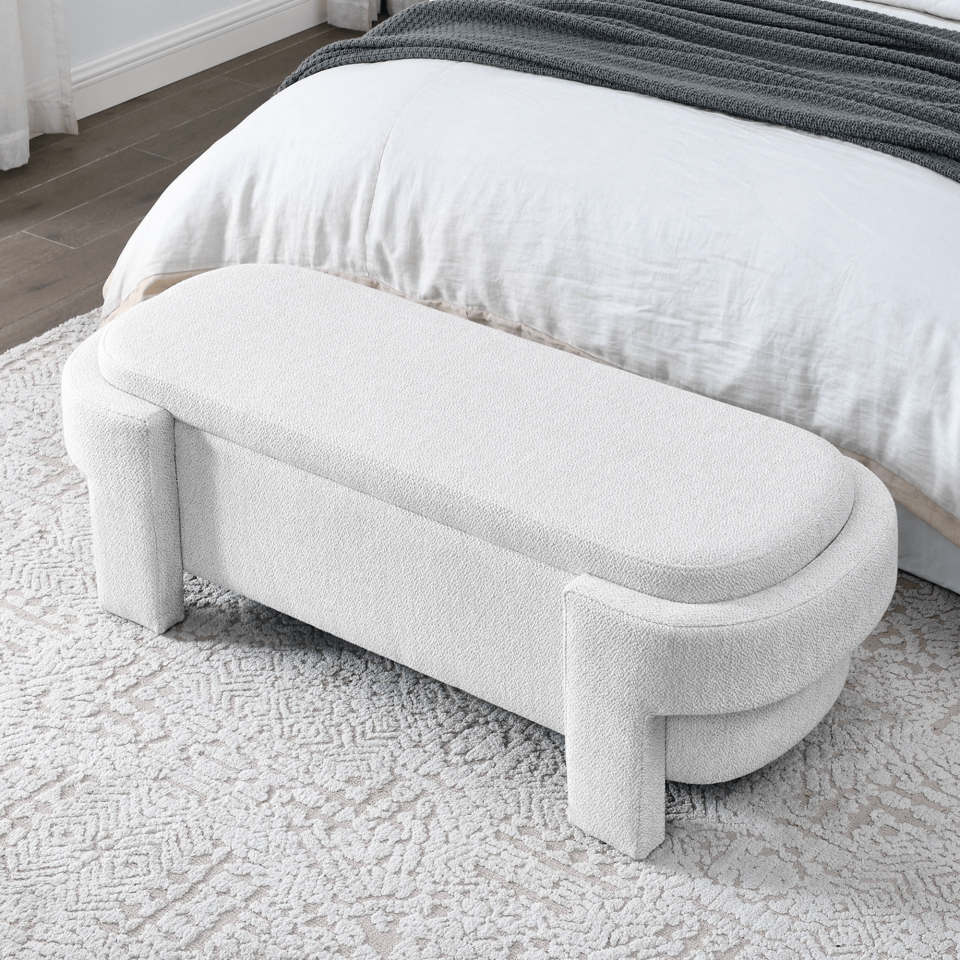 Linen Fabric Upholstered Bench with Large Storage Space - White | Elegant and Functional Furniture - CurtisJ Designs