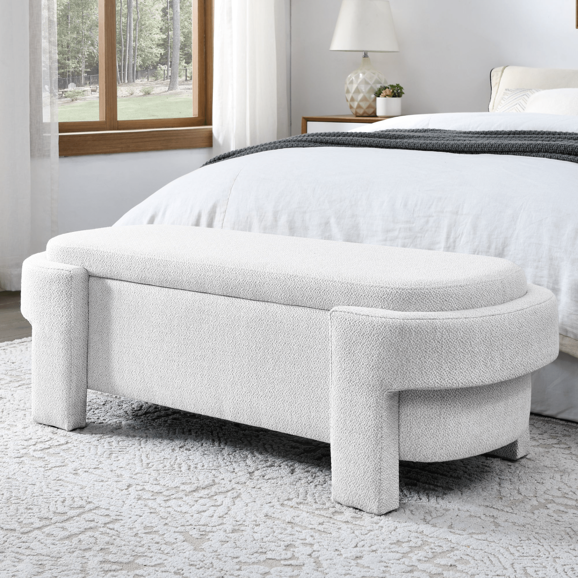 Linen Fabric Upholstered Bench with Large Storage Space - White | Elegant and Functional Furniture - CurtisJ Designs