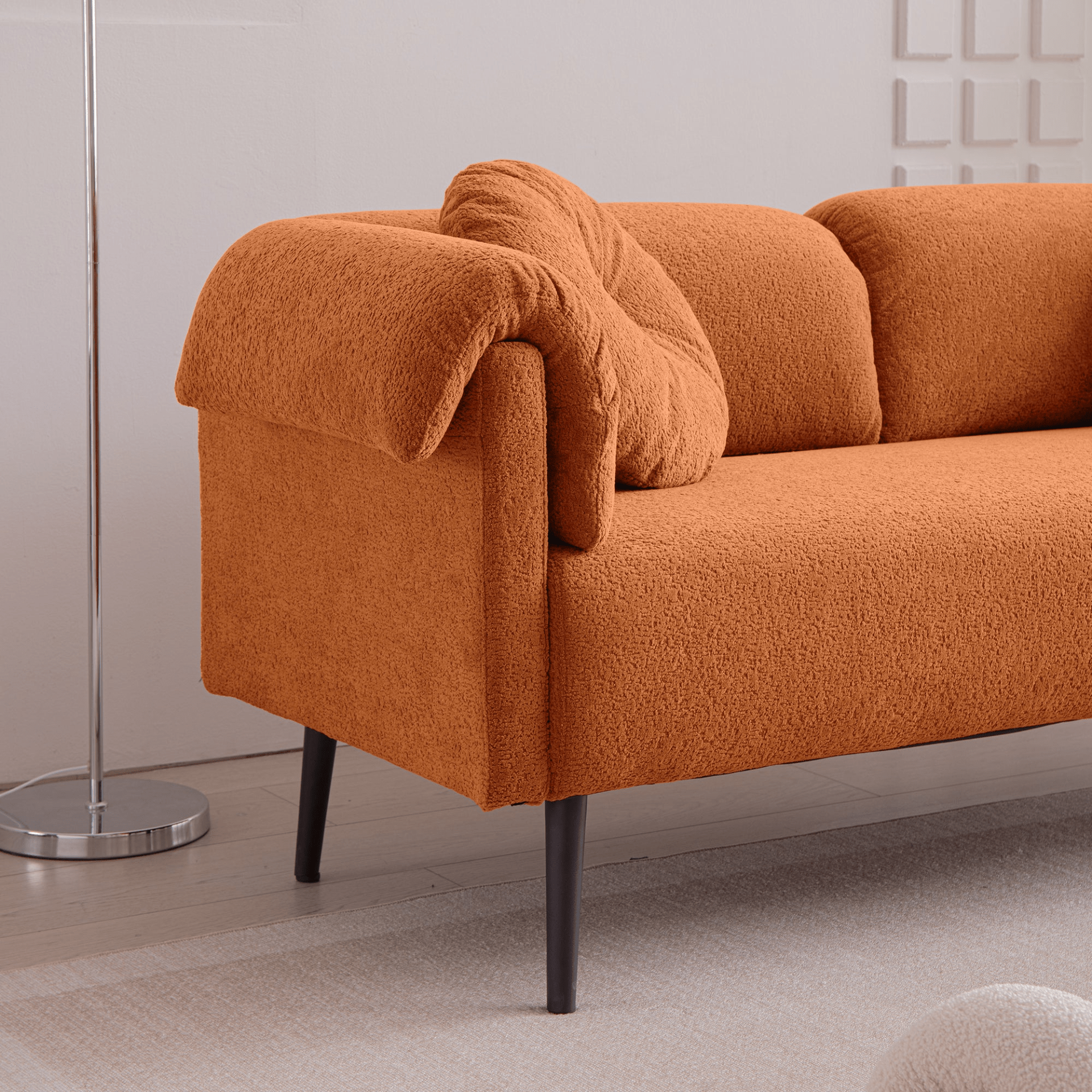 Luxurious 68.5" Modern Lamb Wool Sofa with Decorative Throw Pillows for Small Spaces - Cozy & Stylish - CurtisJ Designs