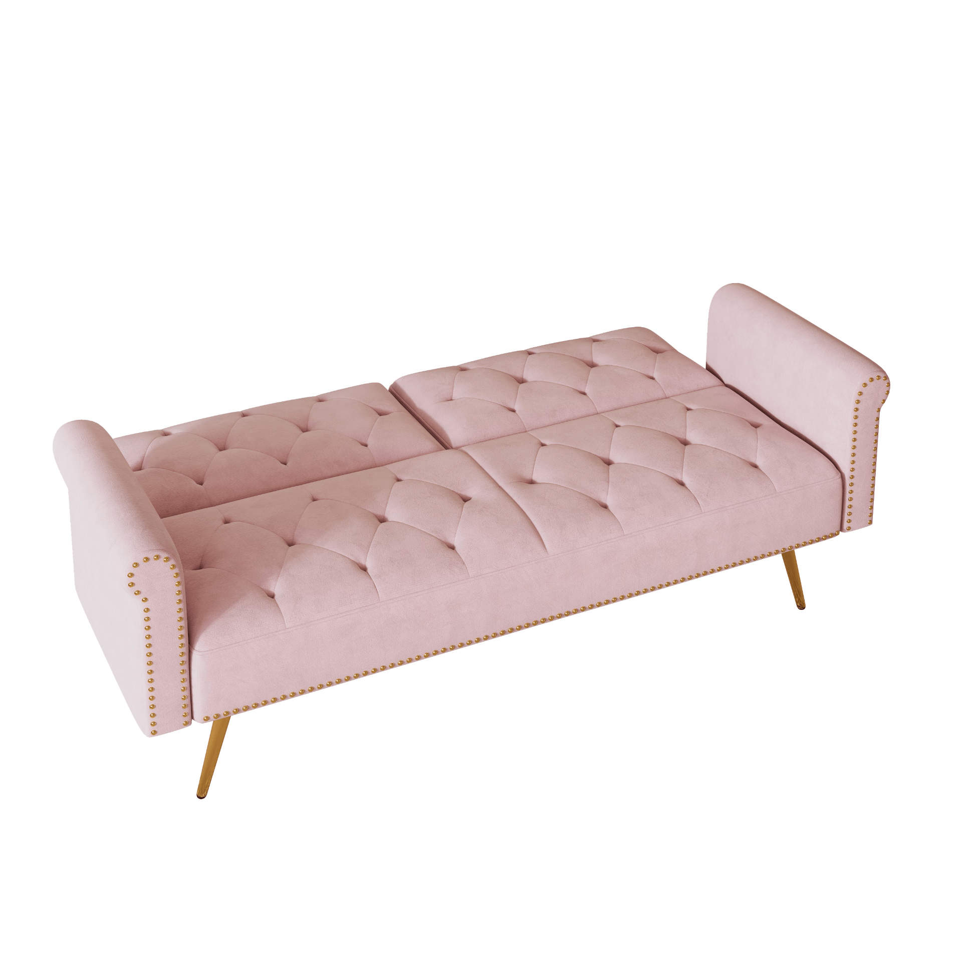 Luxurious 69.7 - Inch Pink Velvet Sofa Bed with Nail Head Trim & Throw Pillow - Elegant 2 - Seater with Gold Metal Legs - CurtisJ Designs