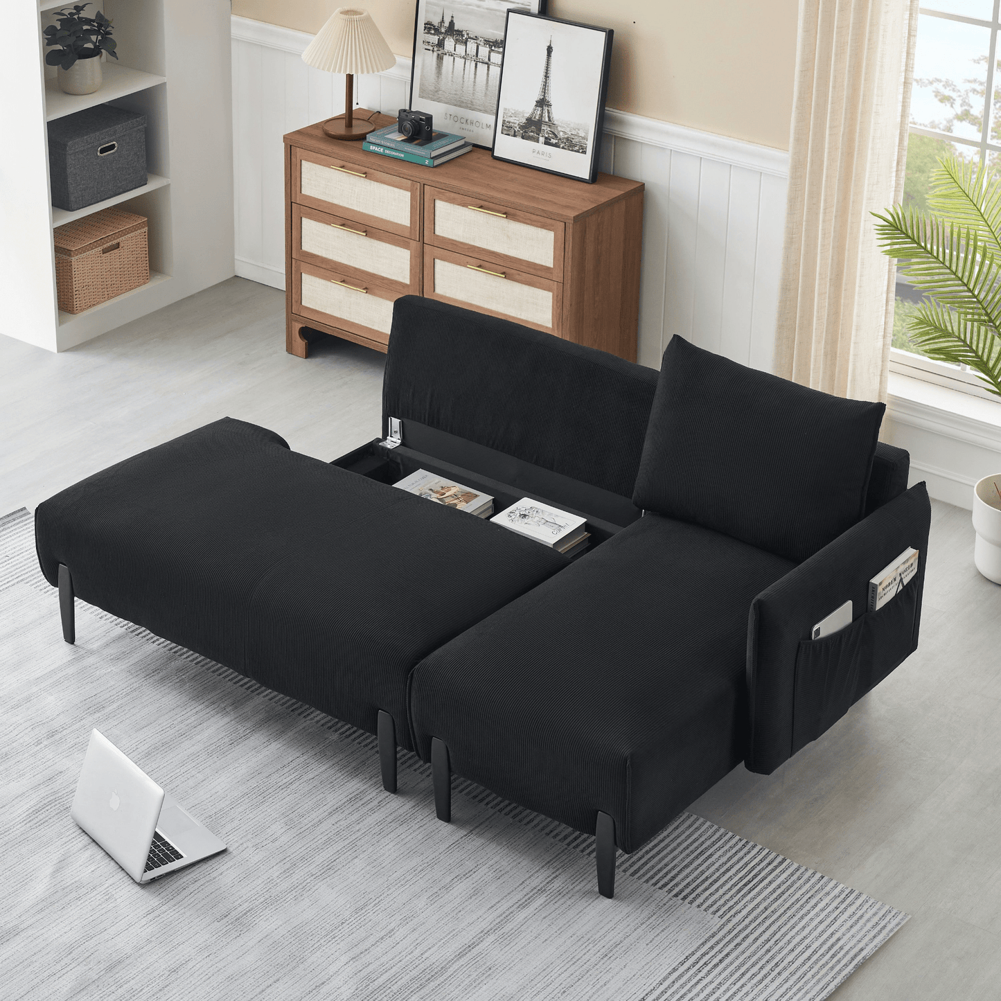 Luxurious 79.5 - Inch Black Velvet Sofa - Comfort & Style for Apartments, Offices & Living Rooms - CurtisJ Designs