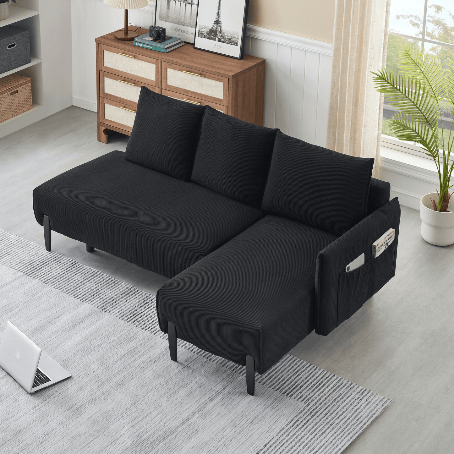 Luxurious 79.5 - Inch Black Velvet Sofa - Comfort & Style for Apartments, Offices & Living Rooms - CurtisJ Designs