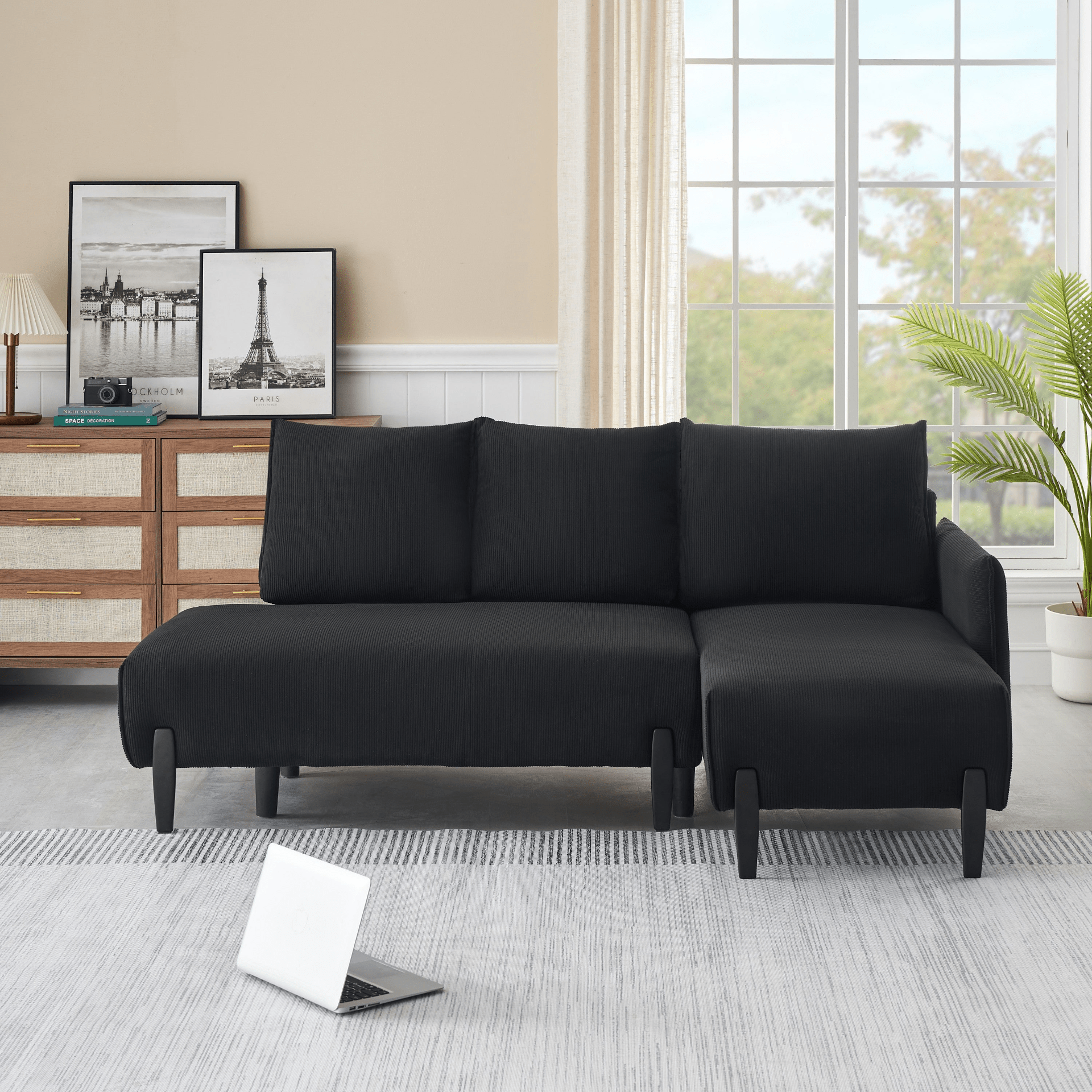 Luxurious 79.5 - Inch Black Velvet Sofa - Comfort & Style for Apartments, Offices & Living Rooms - CurtisJ Designs