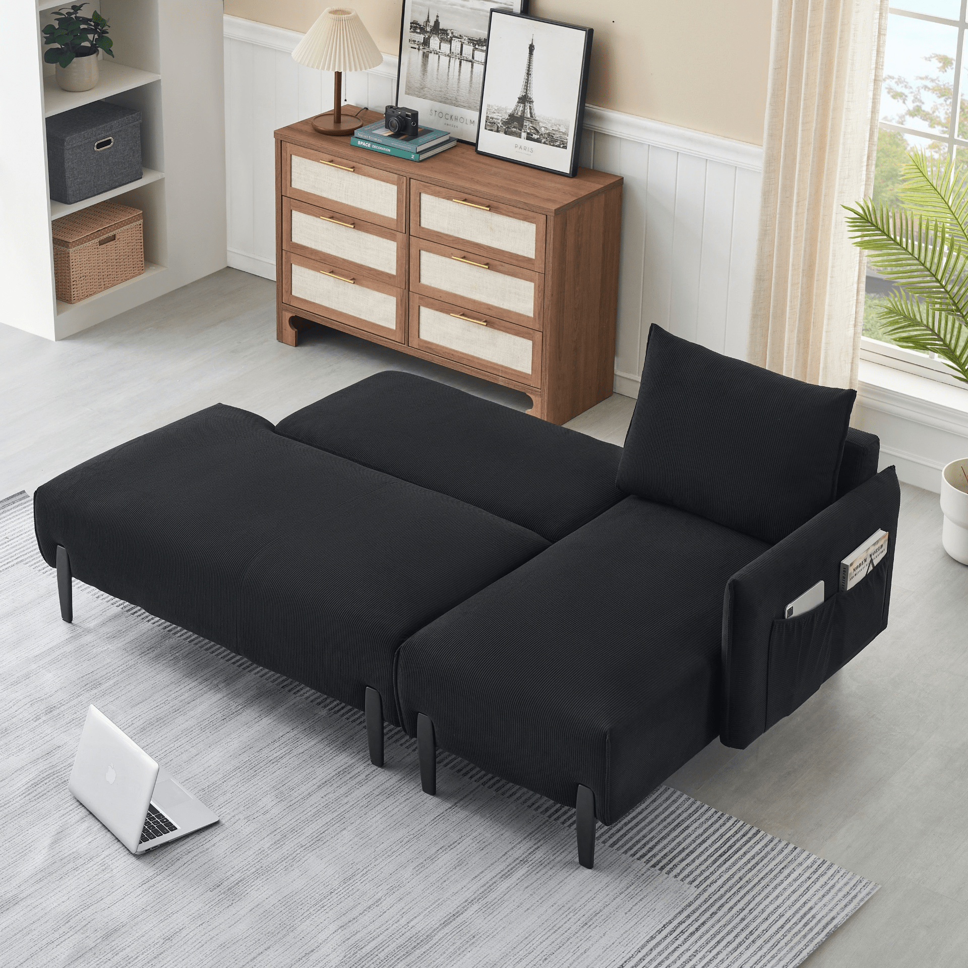 Luxurious 79.5 - Inch Black Velvet Sofa - Comfort & Style for Apartments, Offices & Living Rooms - CurtisJ Designs